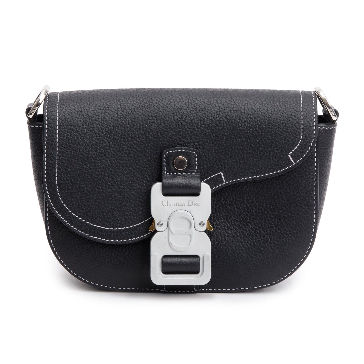 Dior Christian Calfskin Saddle Messenger Bag Leather Black Travel Bag