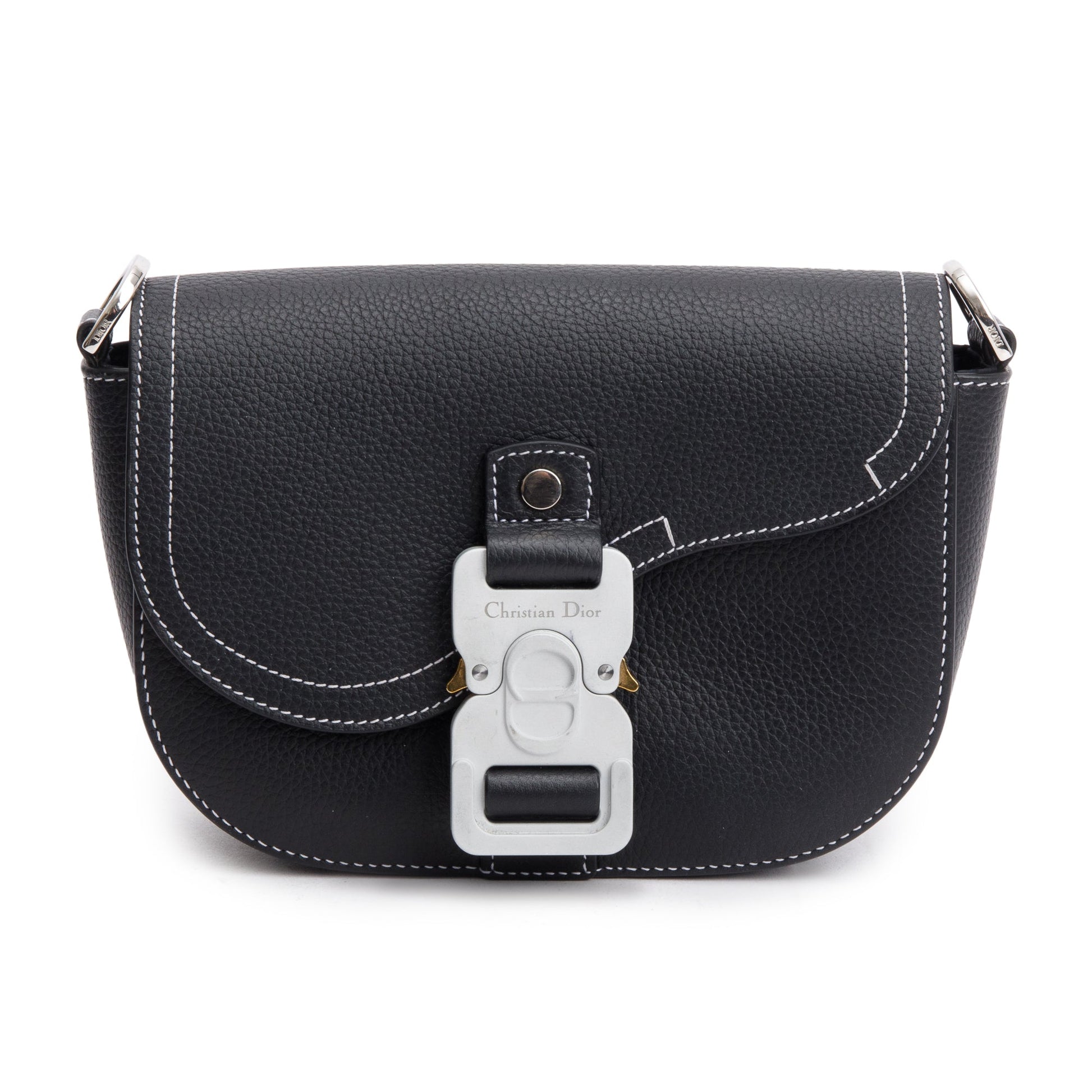 Dior Christian Calfskin Saddle Messenger Bag Leather Black Travel Bag