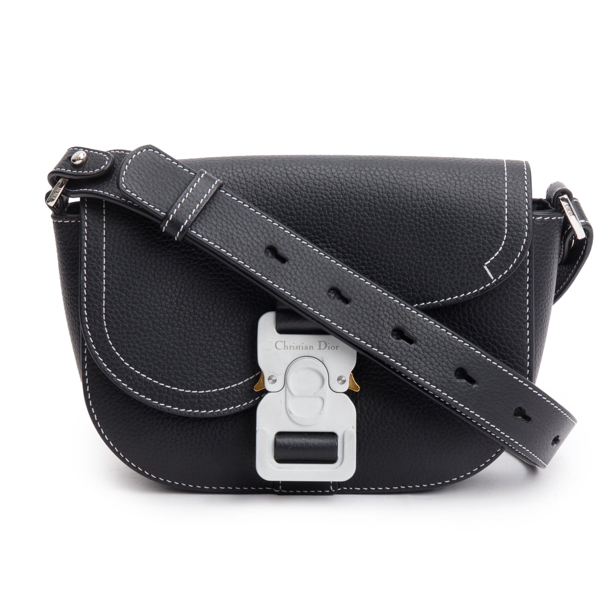 Dior Christian Calfskin Saddle Messenger Bag Leather Black Travel Bag