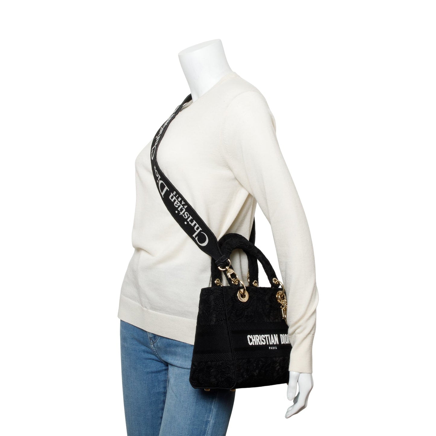 Dior Christian Lady D Lace Bag Canvas Black Travel Bag