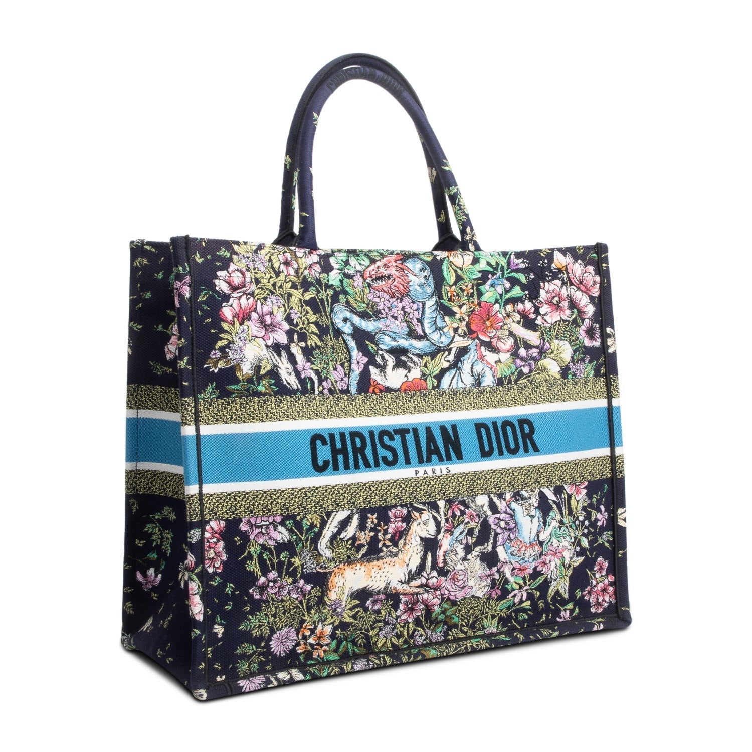 Dior Christian Navy Multicolor Toile De Jouy D Large Tote Bag