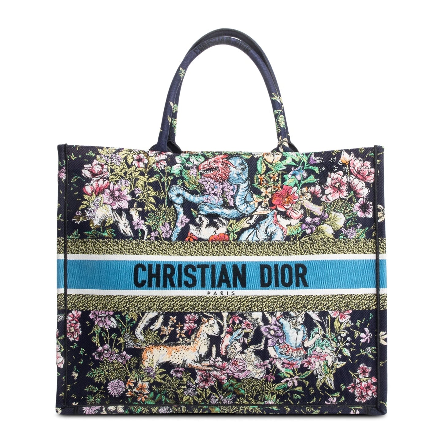 Dior Christian Navy Multicolor Toile De Jouy D Large Tote Bag