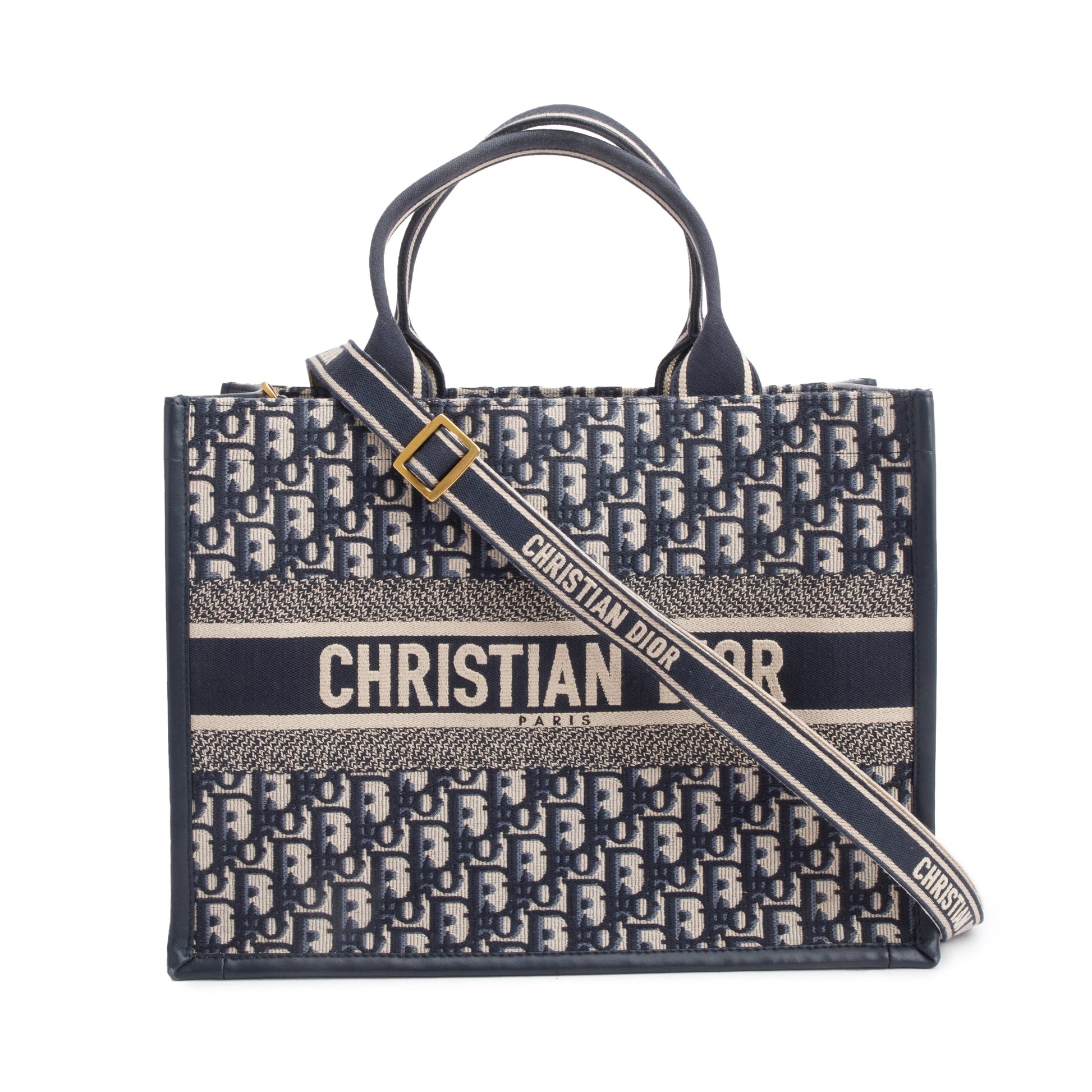 Dior Christian Navy Oblique Embroidered Book Tote Handbag Medium Tote Bag