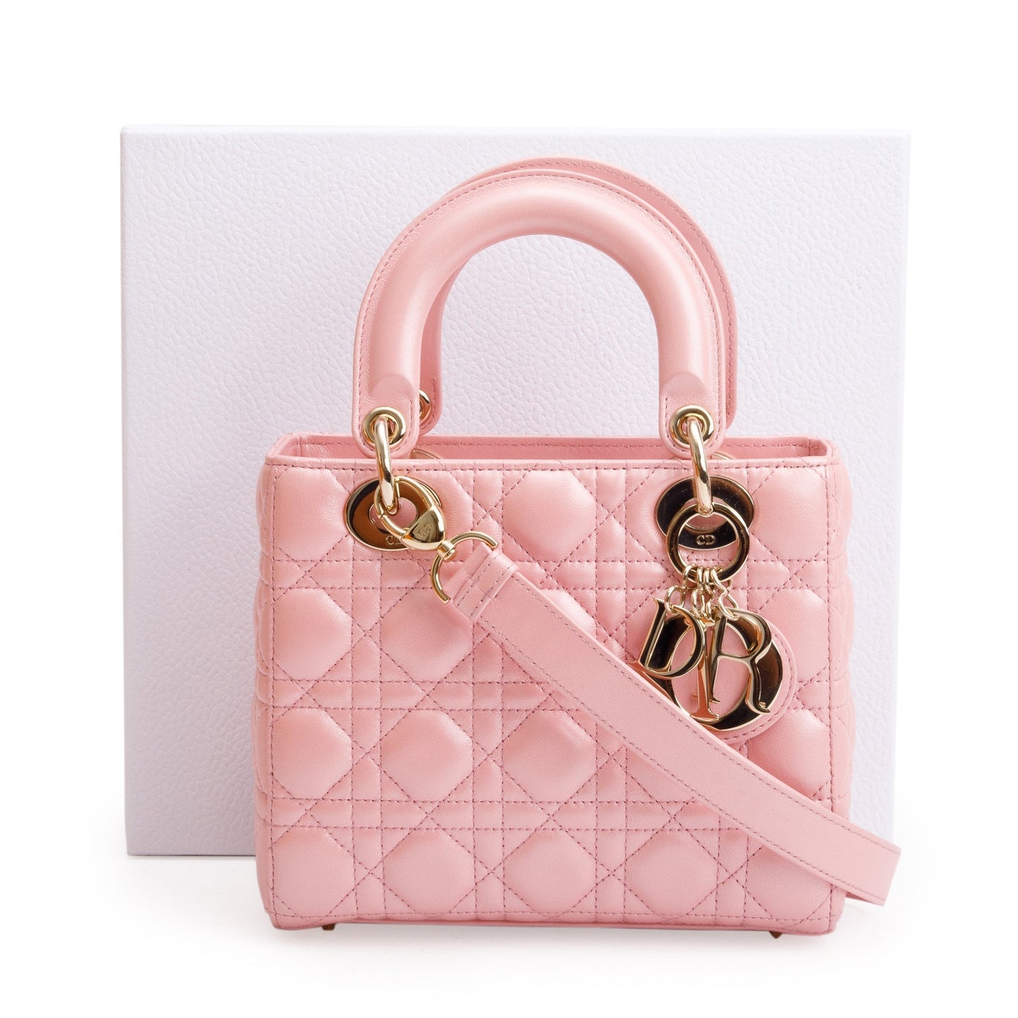Dior Christian Metallic Cannage Lambskin Lady Bag Leather Pink Travel Bag