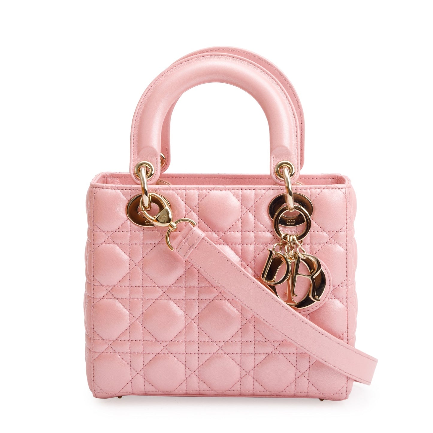 Dior Christian Metallic Cannage Lambskin Lady Bag Leather Pink Travel Bag
