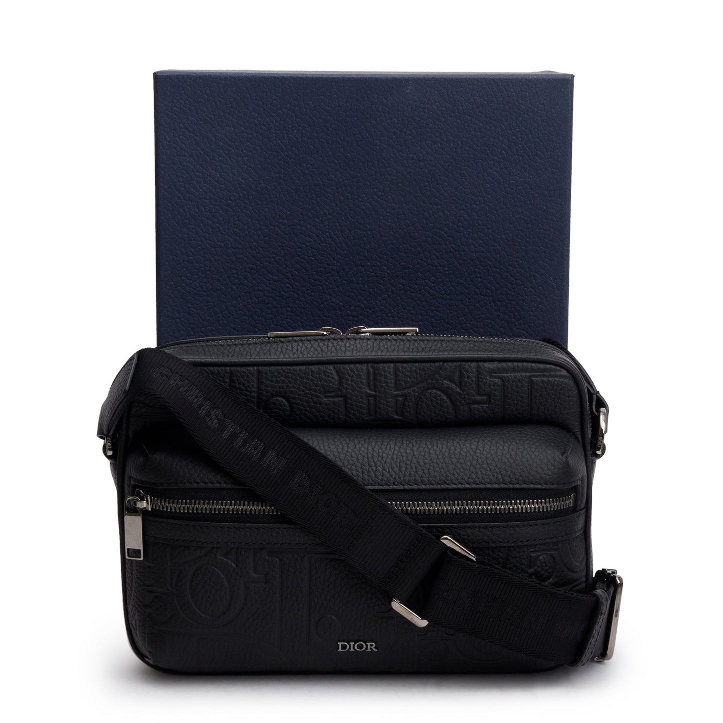 Dior Christian Rider . Zipped Messenger Bag Leather Black Travel Bag