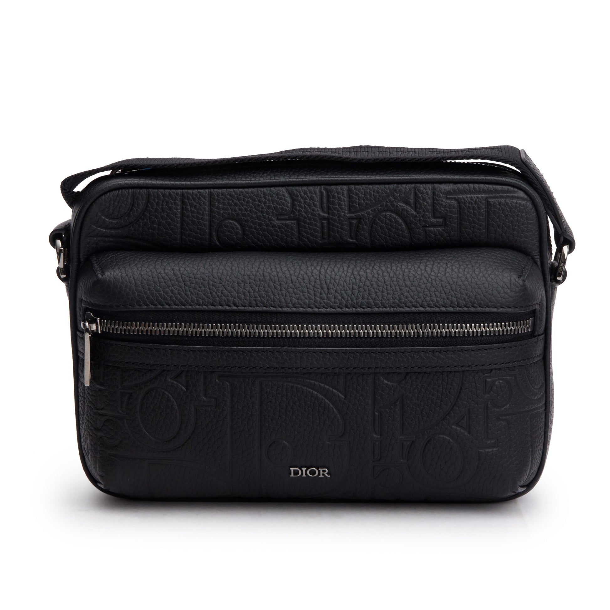 Dior Christian Rider . Zipped Messenger Bag Leather Black Travel Bag