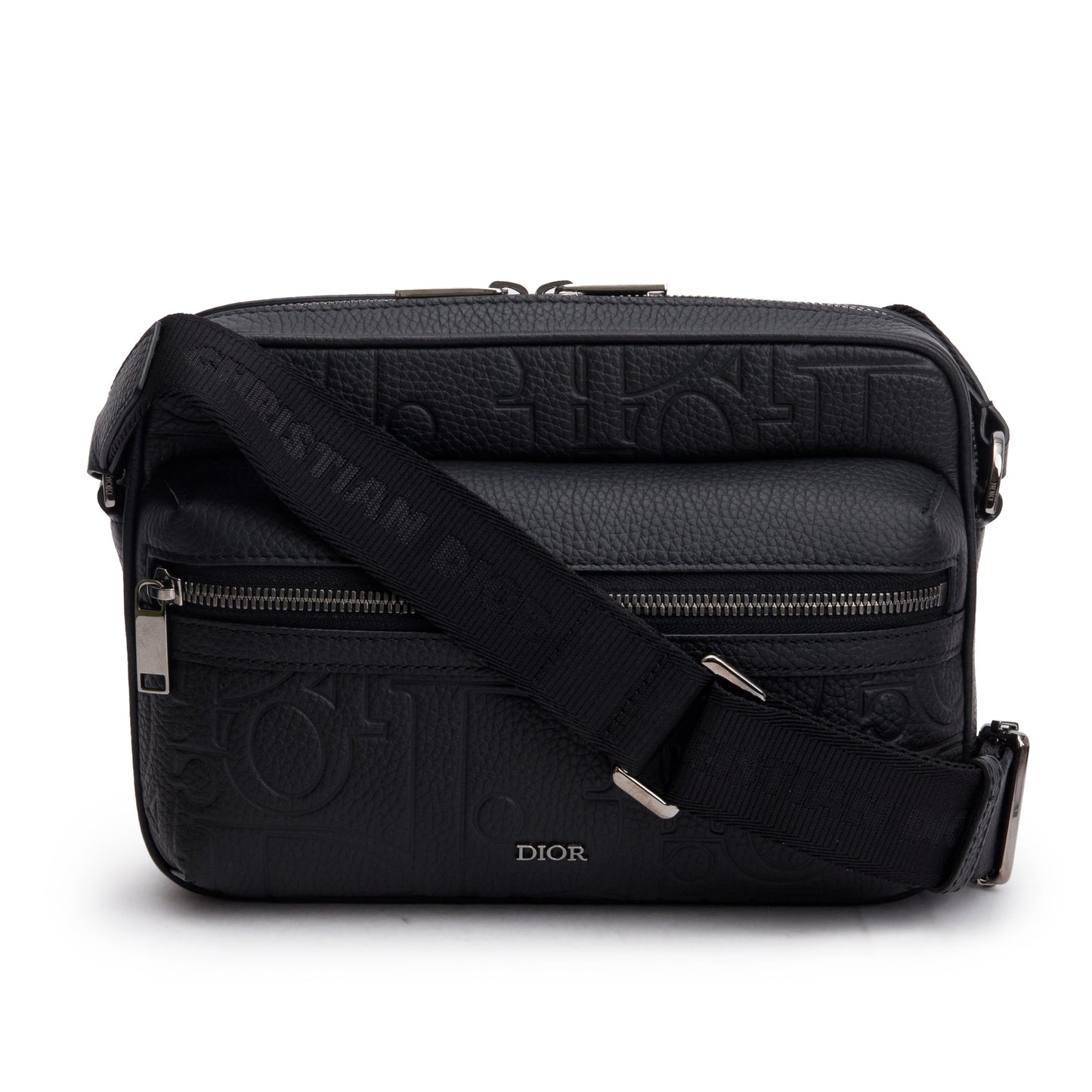Dior Christian Rider . Zipped Messenger Bag Leather Black Travel Bag