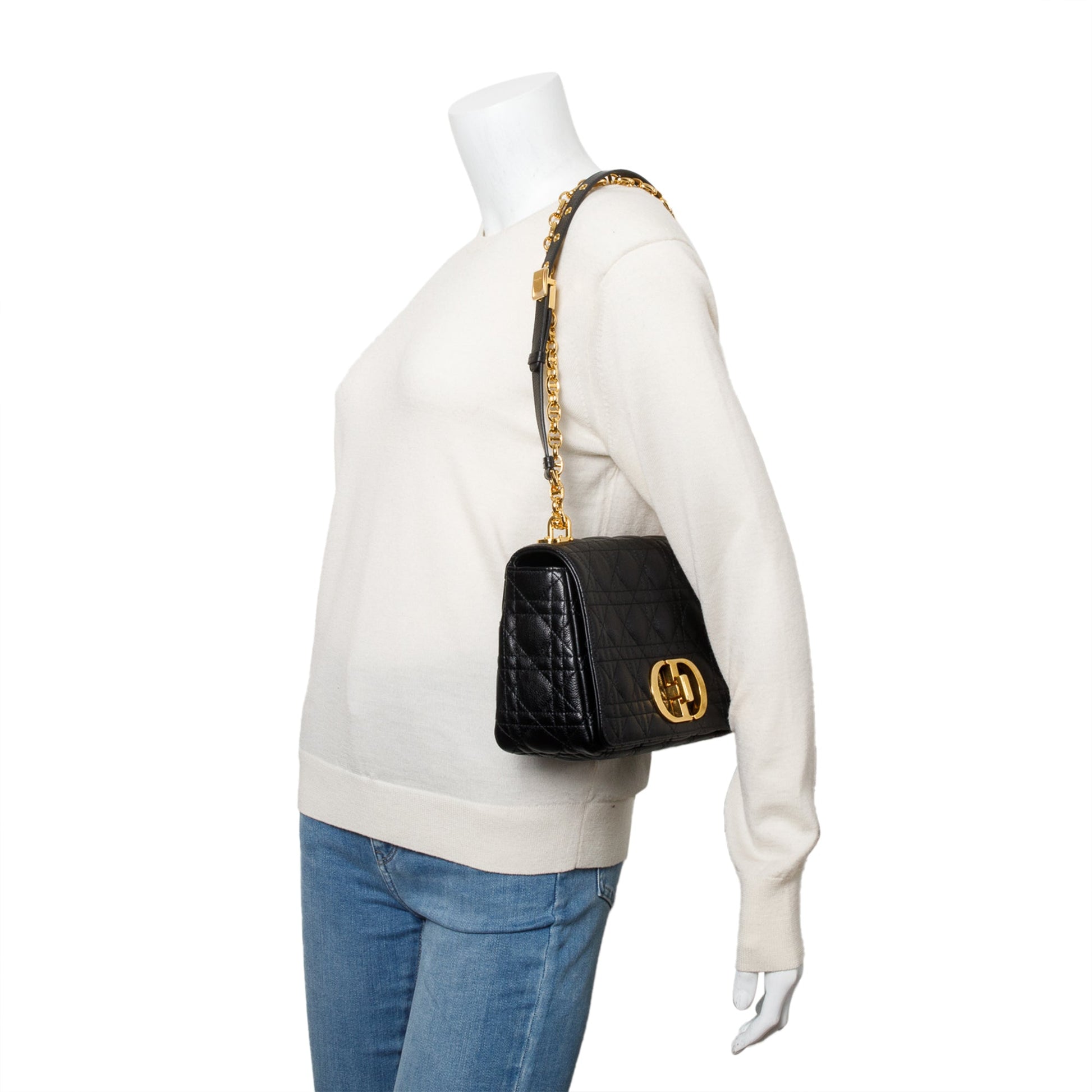 Dior Christian Supple Cannage Calfskin Caro Bag Leather Black Travel Bag