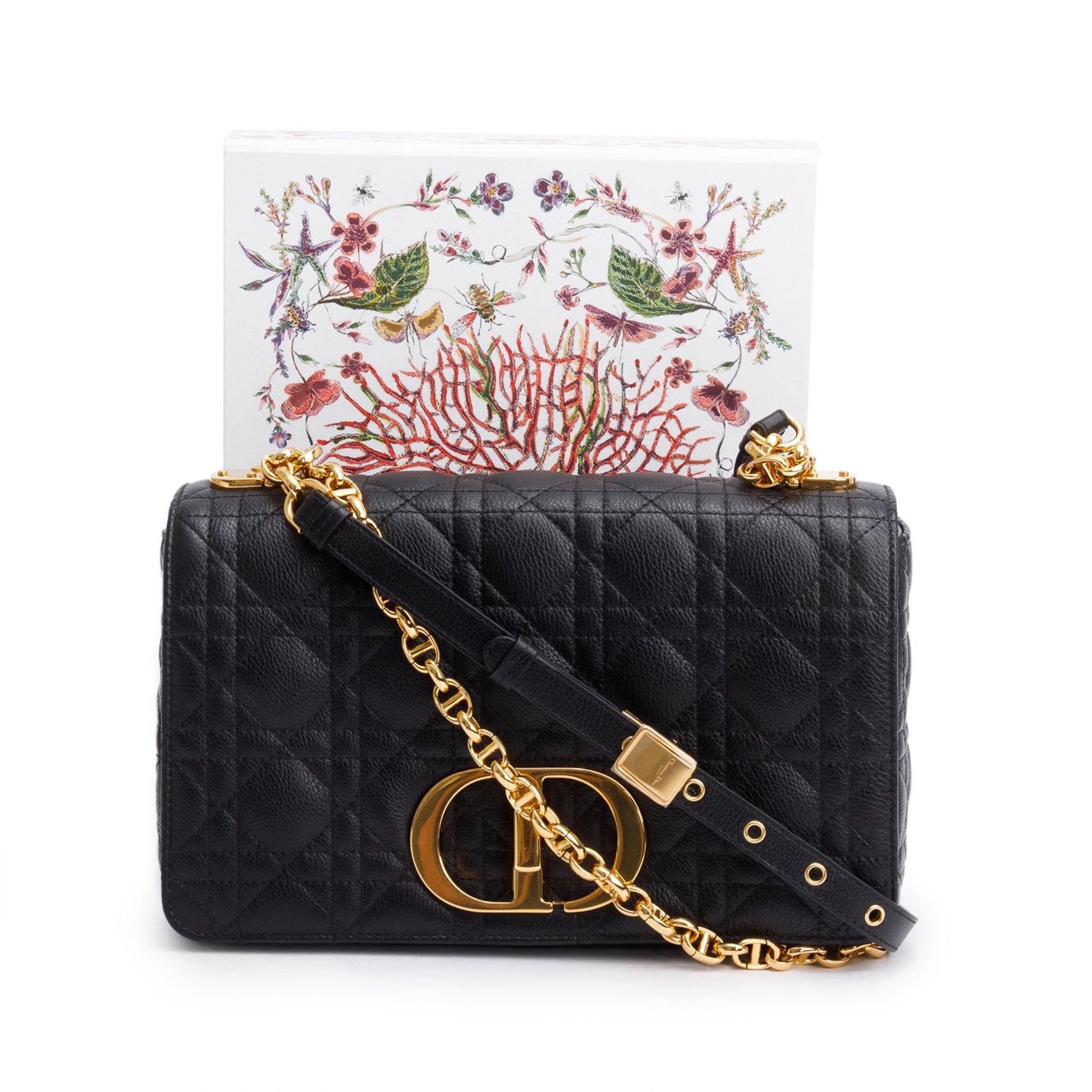 Dior Christian Supple Cannage Calfskin Caro Bag Leather Black Travel Bag