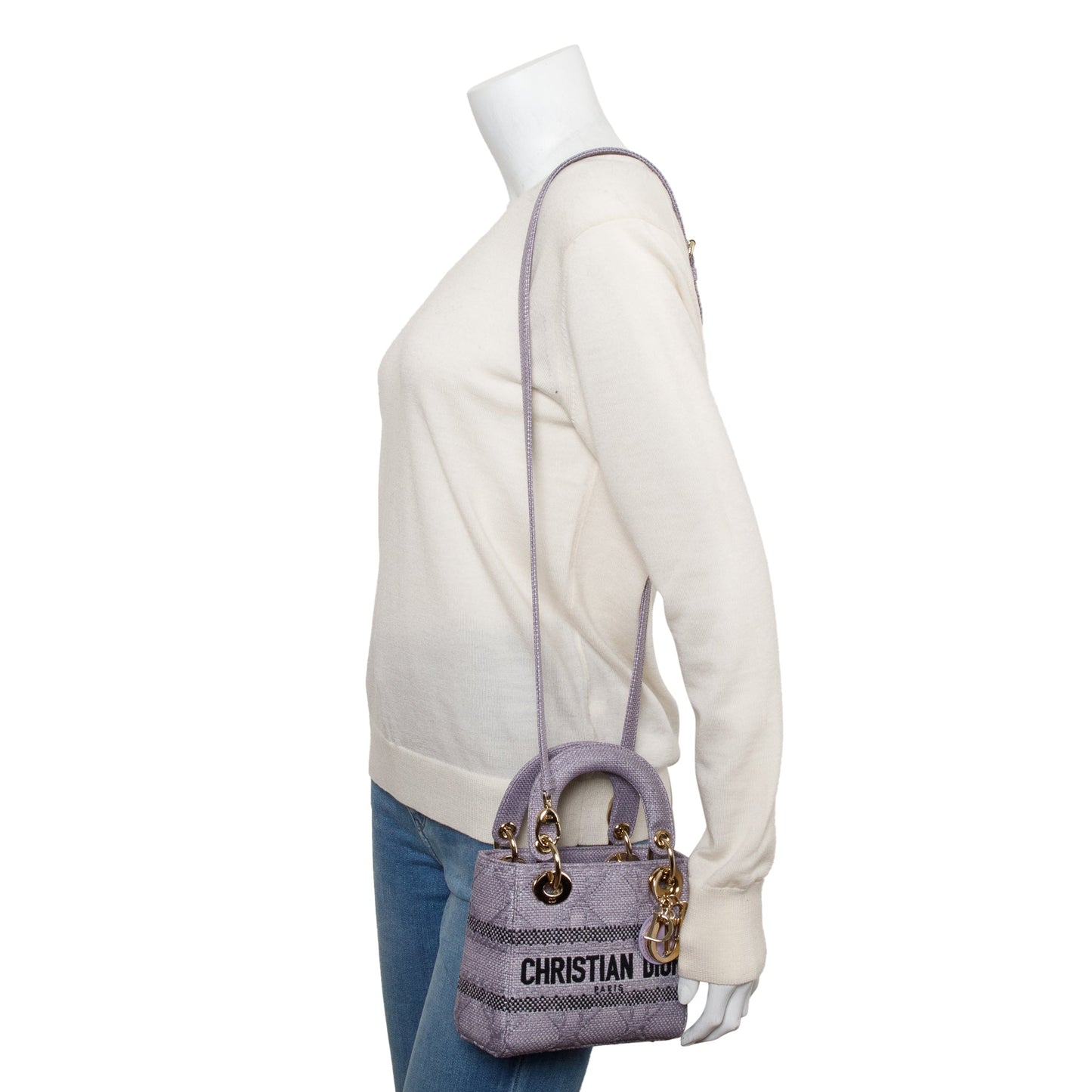 Dior Christian Purple Cannage Lady D Lite Bag Raffia Mini Travel Bag
