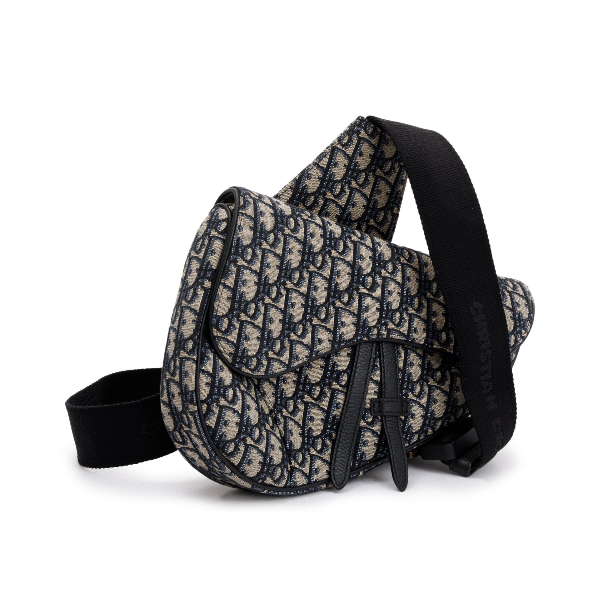 Dior Christian & Oblique Mens Saddle Bag Black Beige Travel Bag