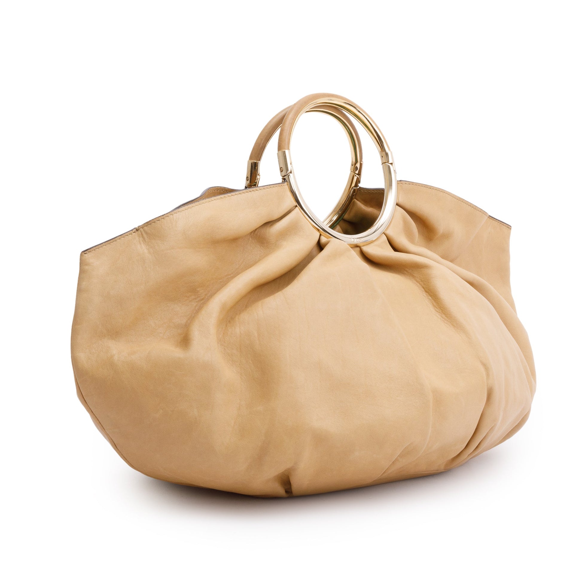 Dior Christian Calfskin Soft Babe Handle Bag Leather Beige Travel Bag