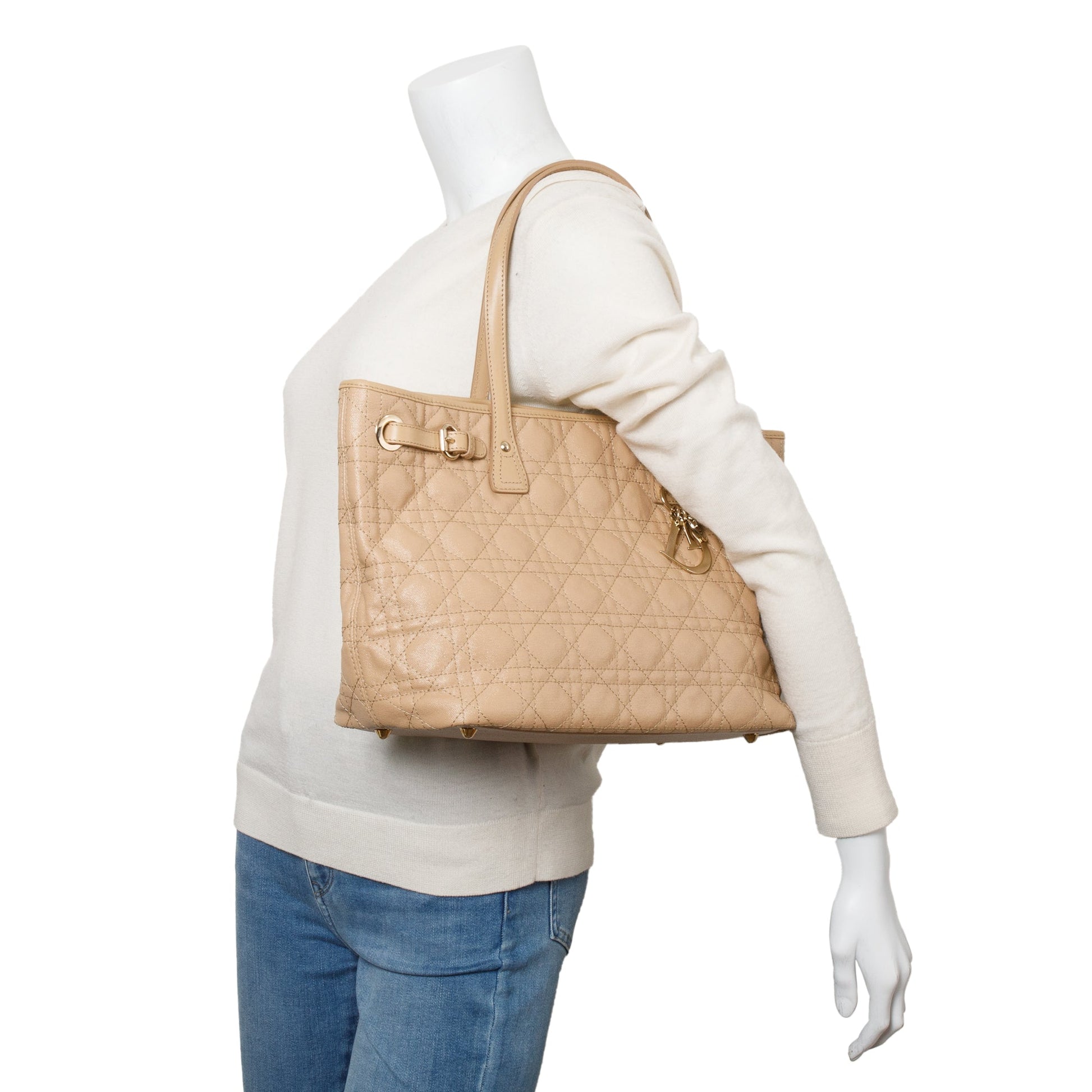 Dior Christian Cannage Panarea Shopping Tote Handbag Beige Tote Bag