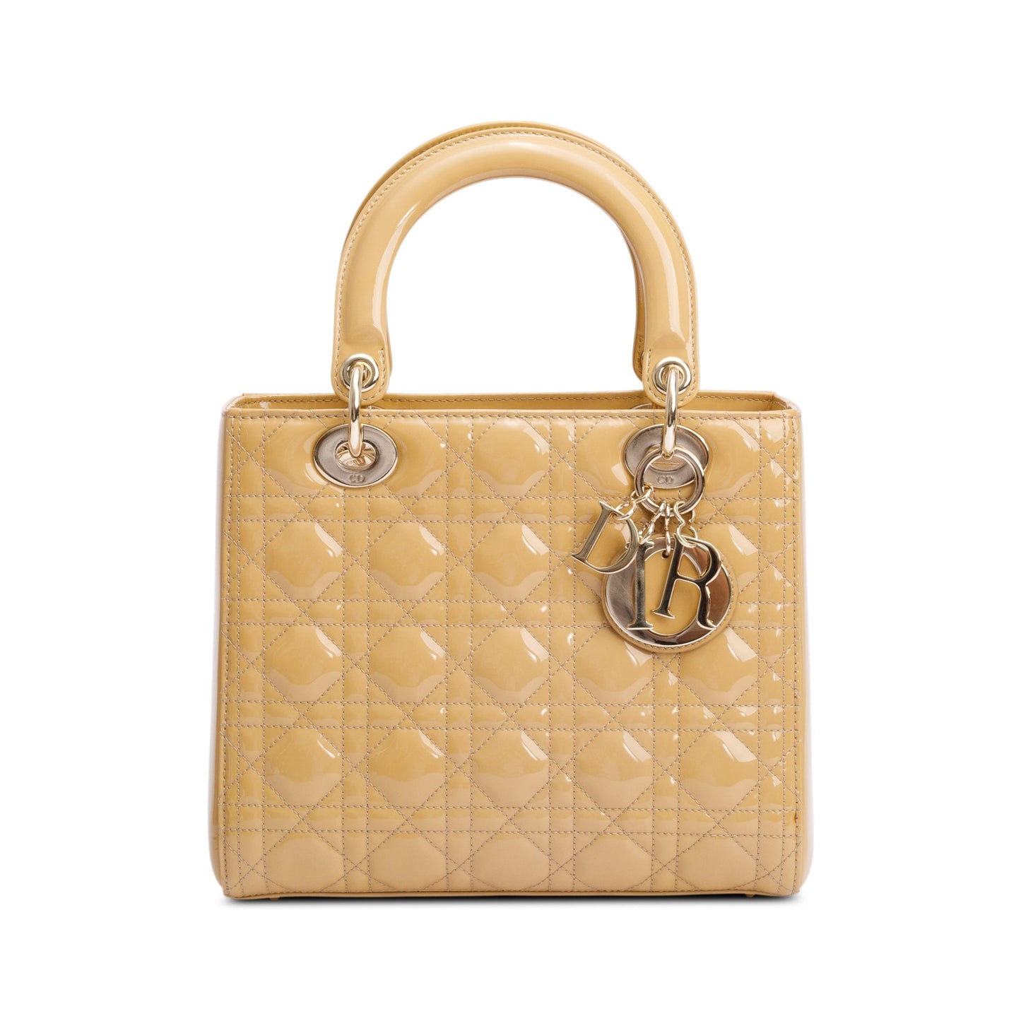 Dior Christian Cannage Patent Lady Bag Leather Beige Travel Bag