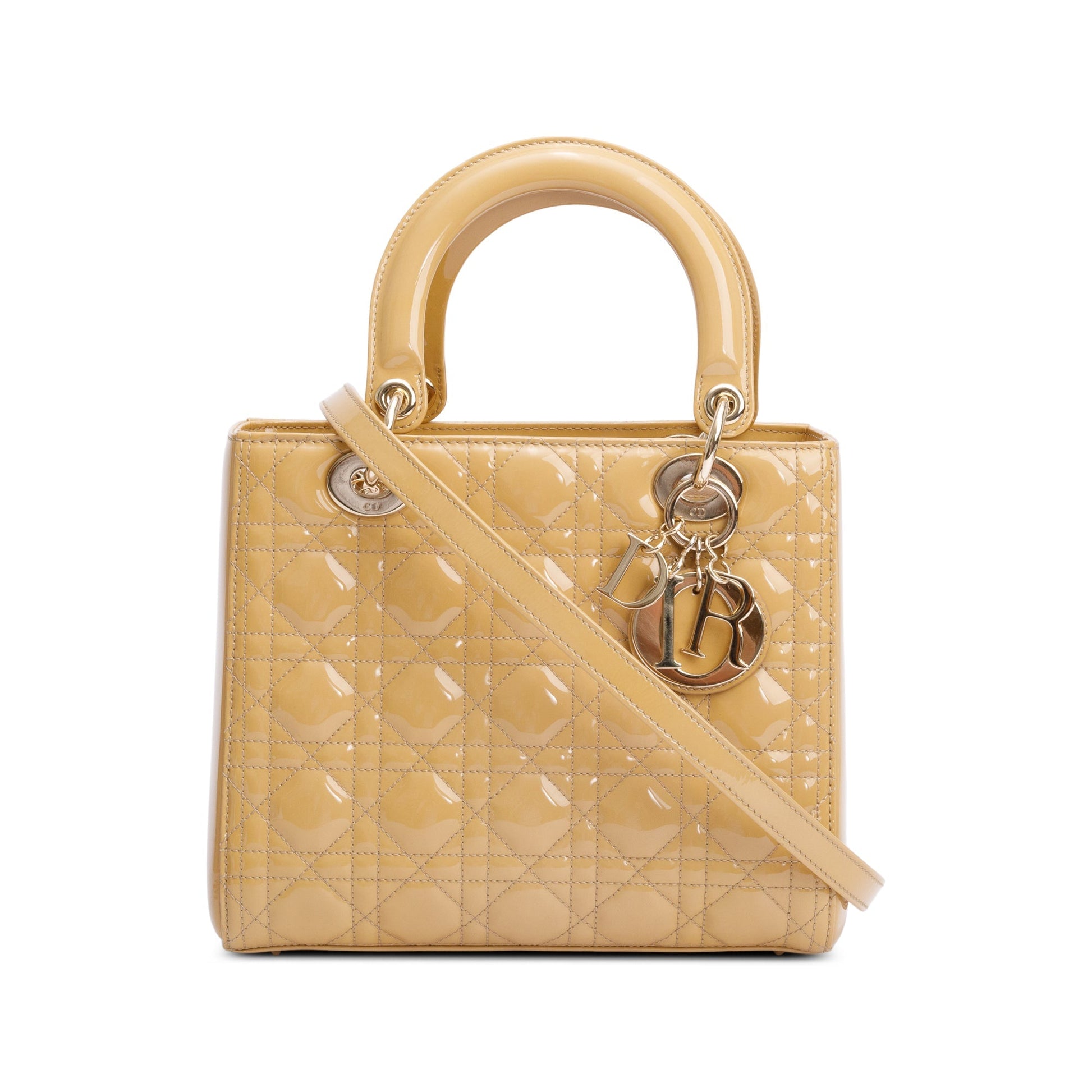Dior Christian Cannage Patent Lady Bag Leather Beige Travel Bag