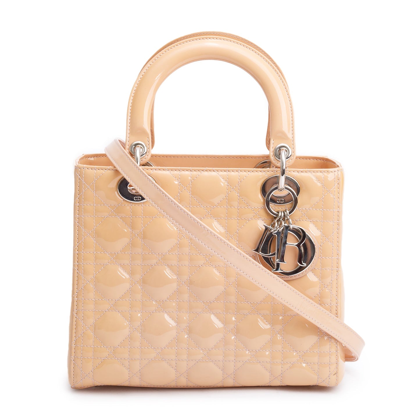 Dior Christian Cannage Patent Lady Bag Leather Beige Travel Bag Dior Bag