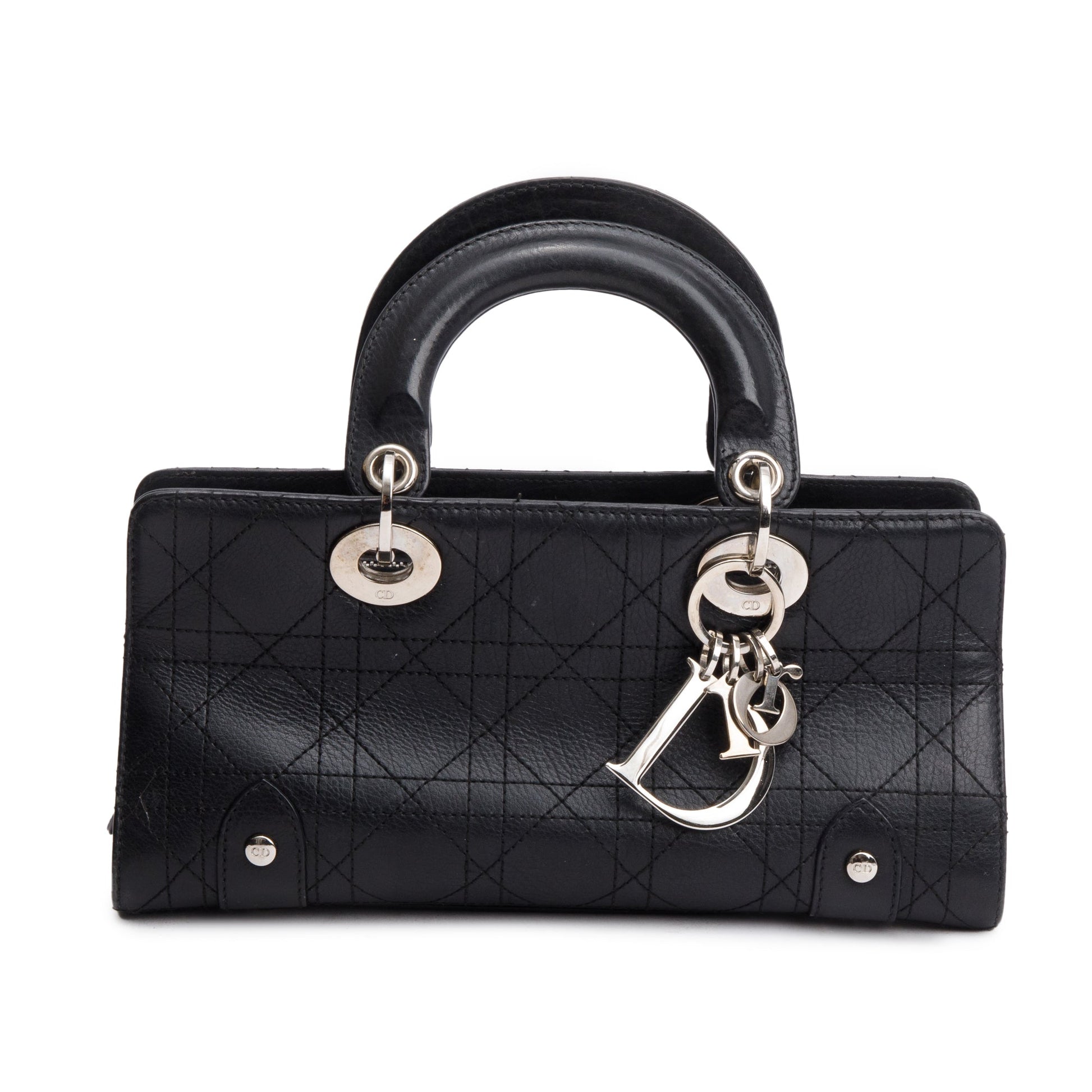 Dior Christian Calfskin Cannage East West Lady Bag Leather Black Travel Bag