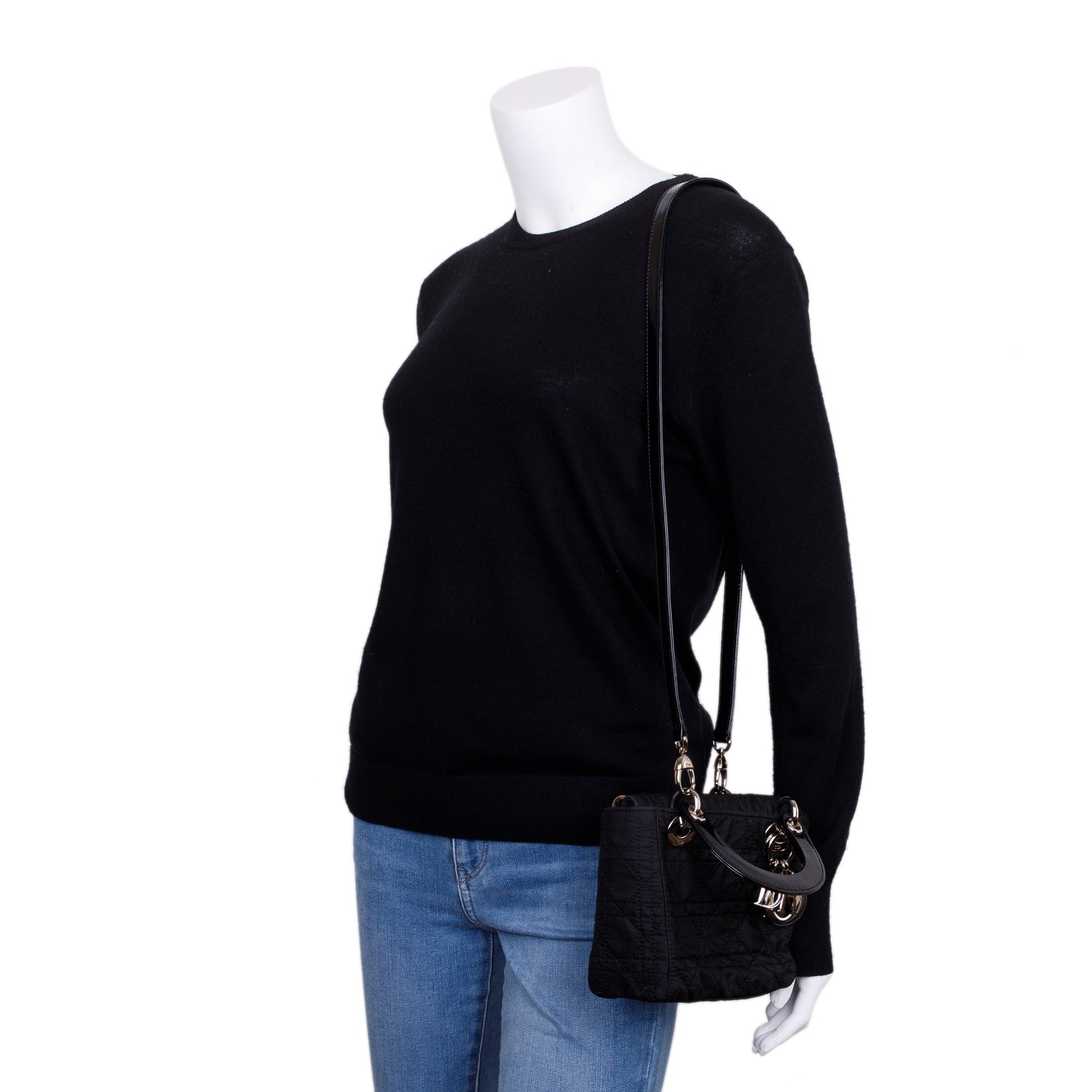 Dior Christian Cannage Lady Bag Nylon Black Travel Bag