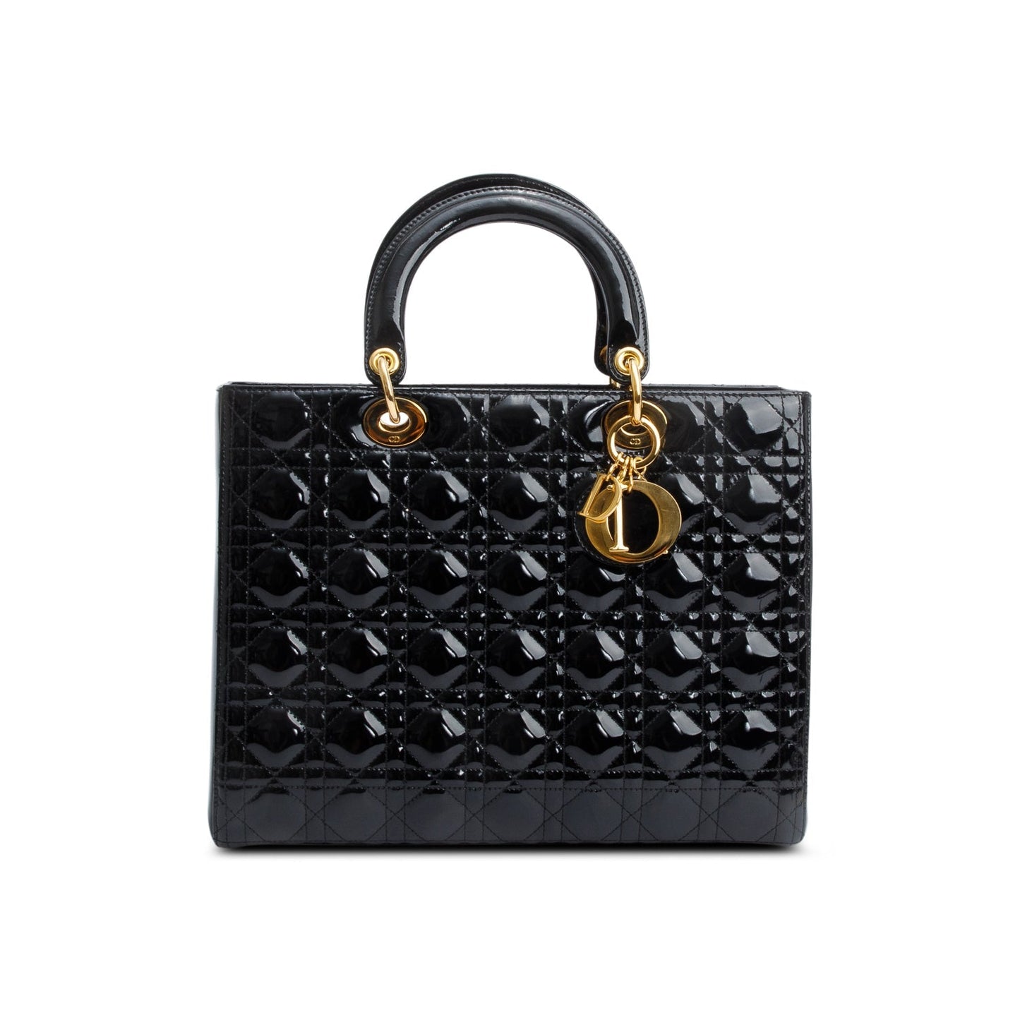 Dior Christian Cannage Patent Lady Bag Leather Black Travel Bag