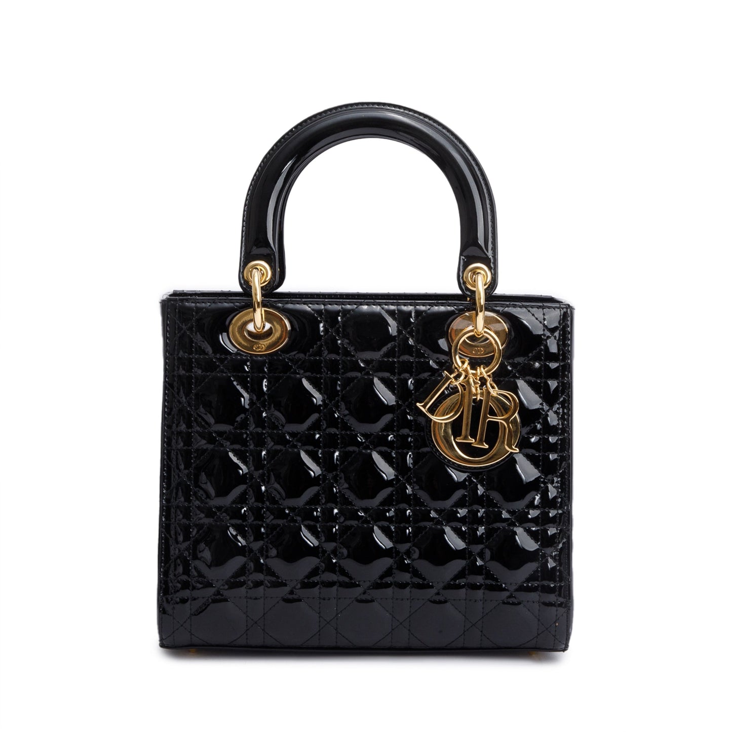 Dior Christian Cannage Patent Lady Bag Leather Black Travel Bag Dior Bag
