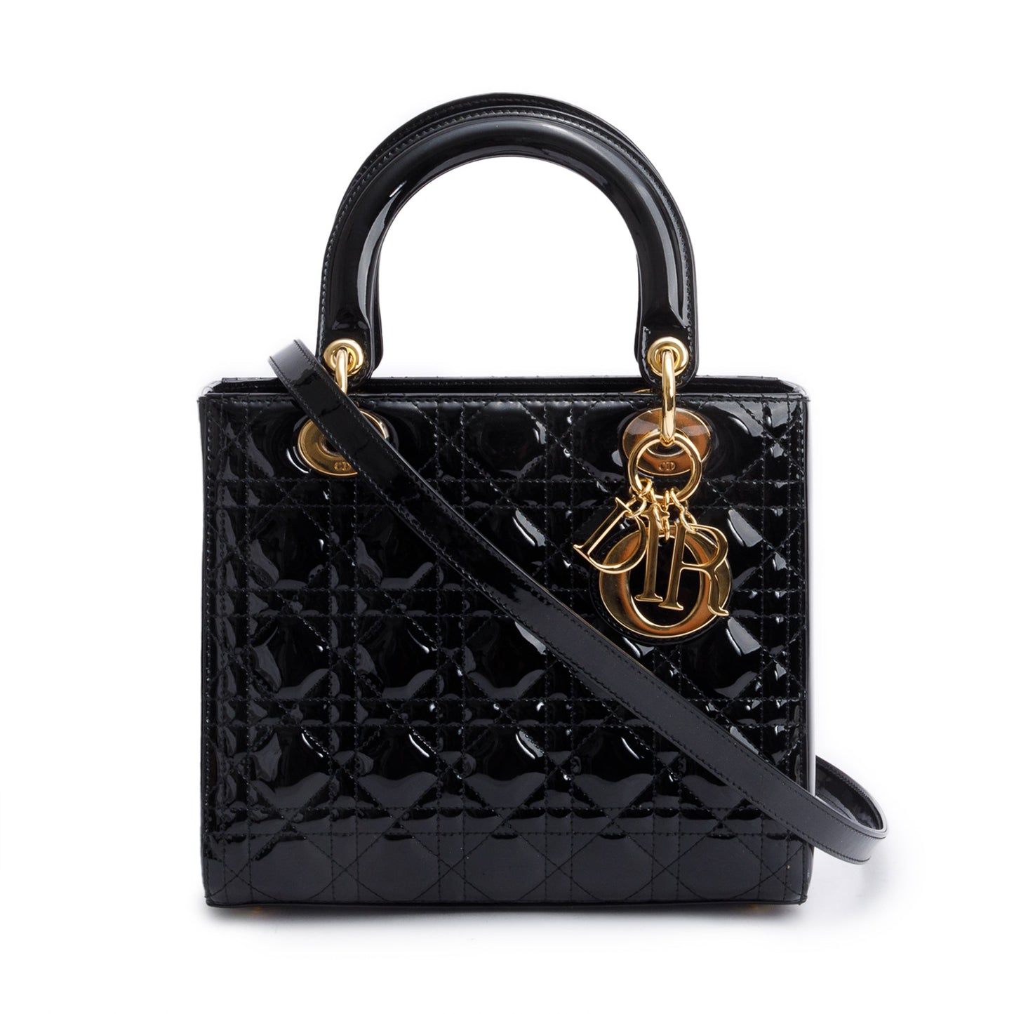 Dior Christian Cannage Patent Lady Bag Leather Black Travel Bag Dior Bag