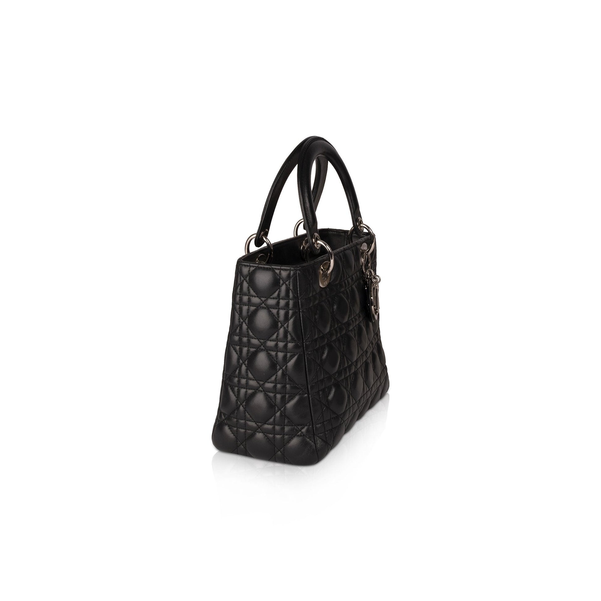 Dior Christian Lambskin Lady Bag Black Medium Travel Bag