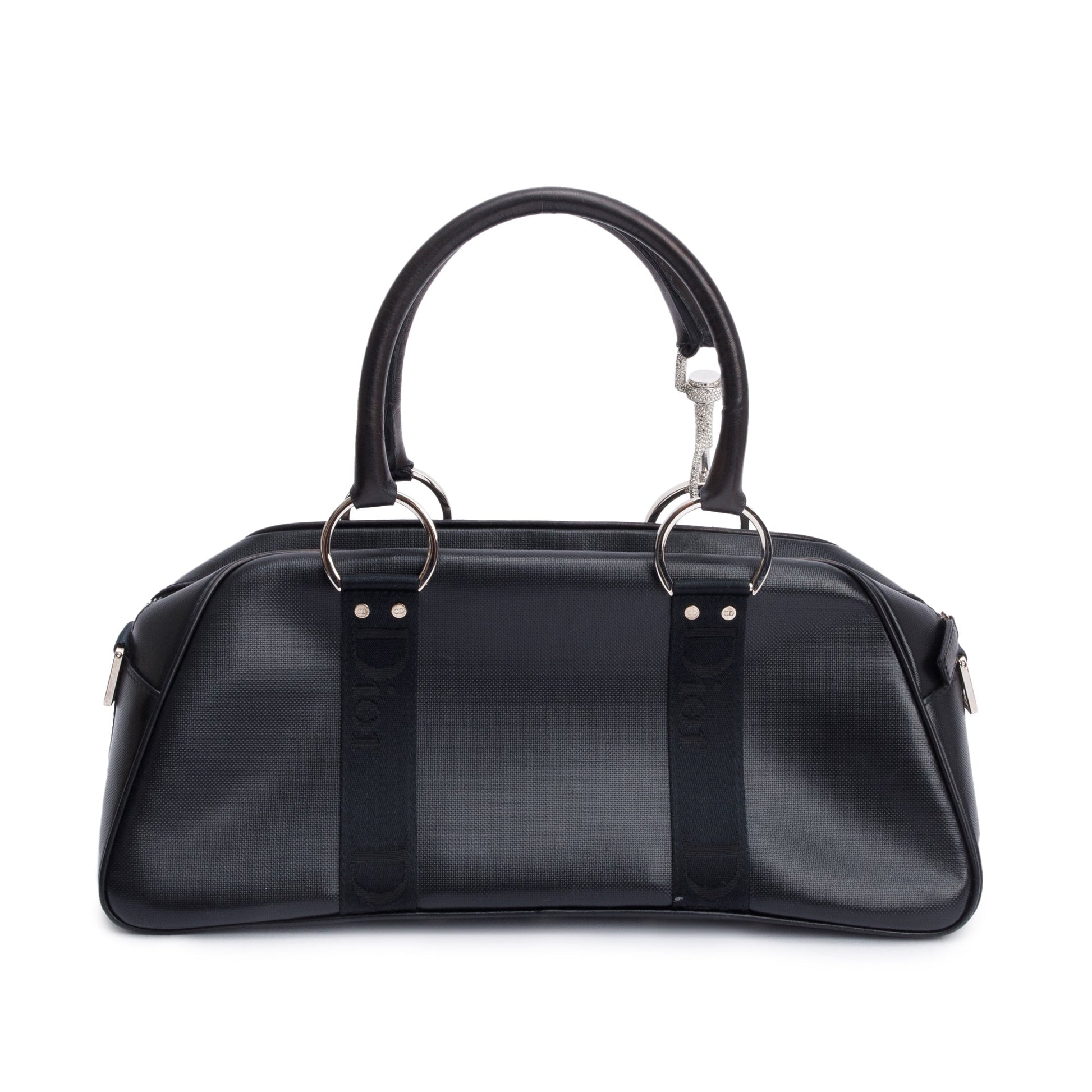 Dior Christian Crystal Embellished Hardcore Bowling Bag Leather Black Travel Bag