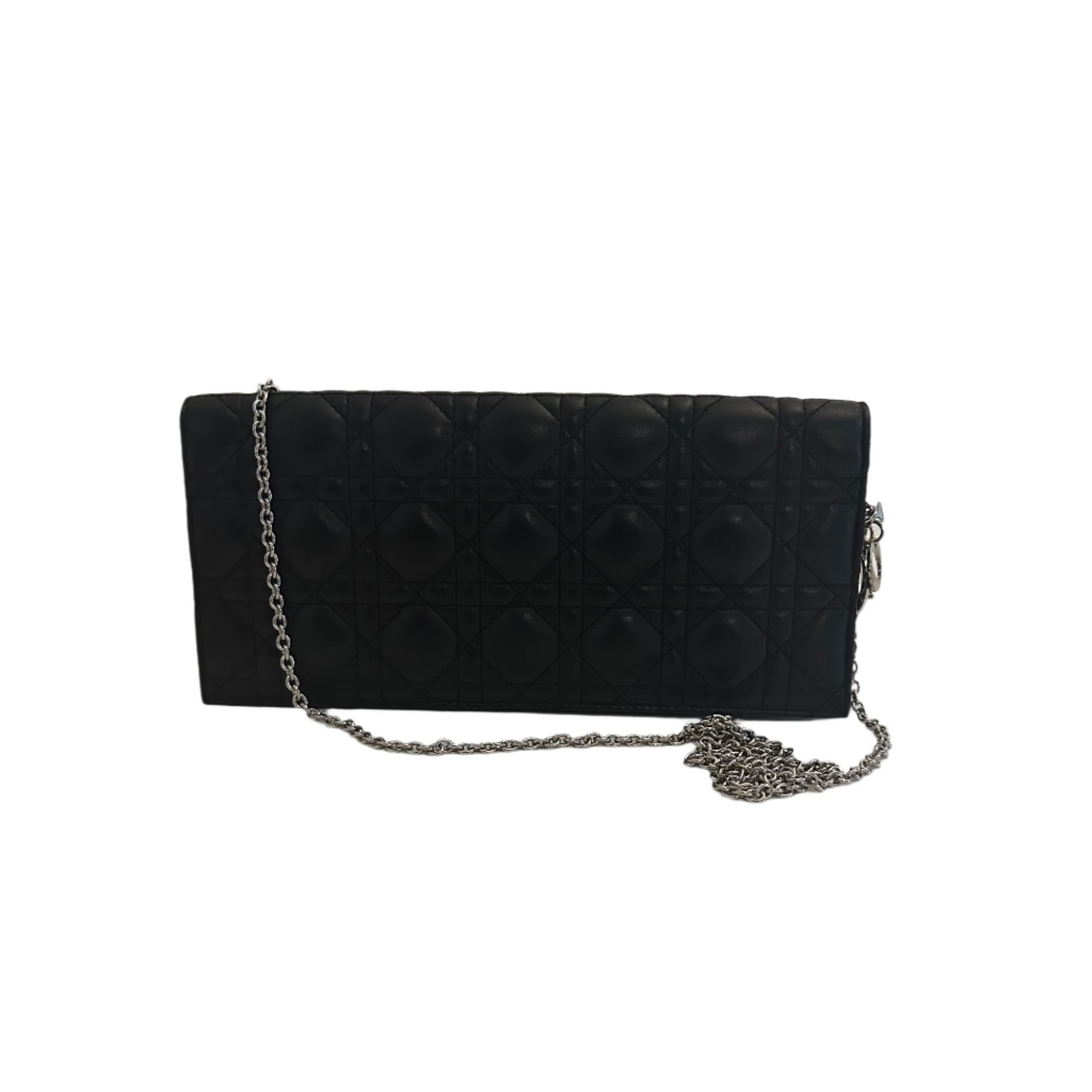 Dior Christian Lady Convertible Clutch Handbag Leather Black Clutch Bag