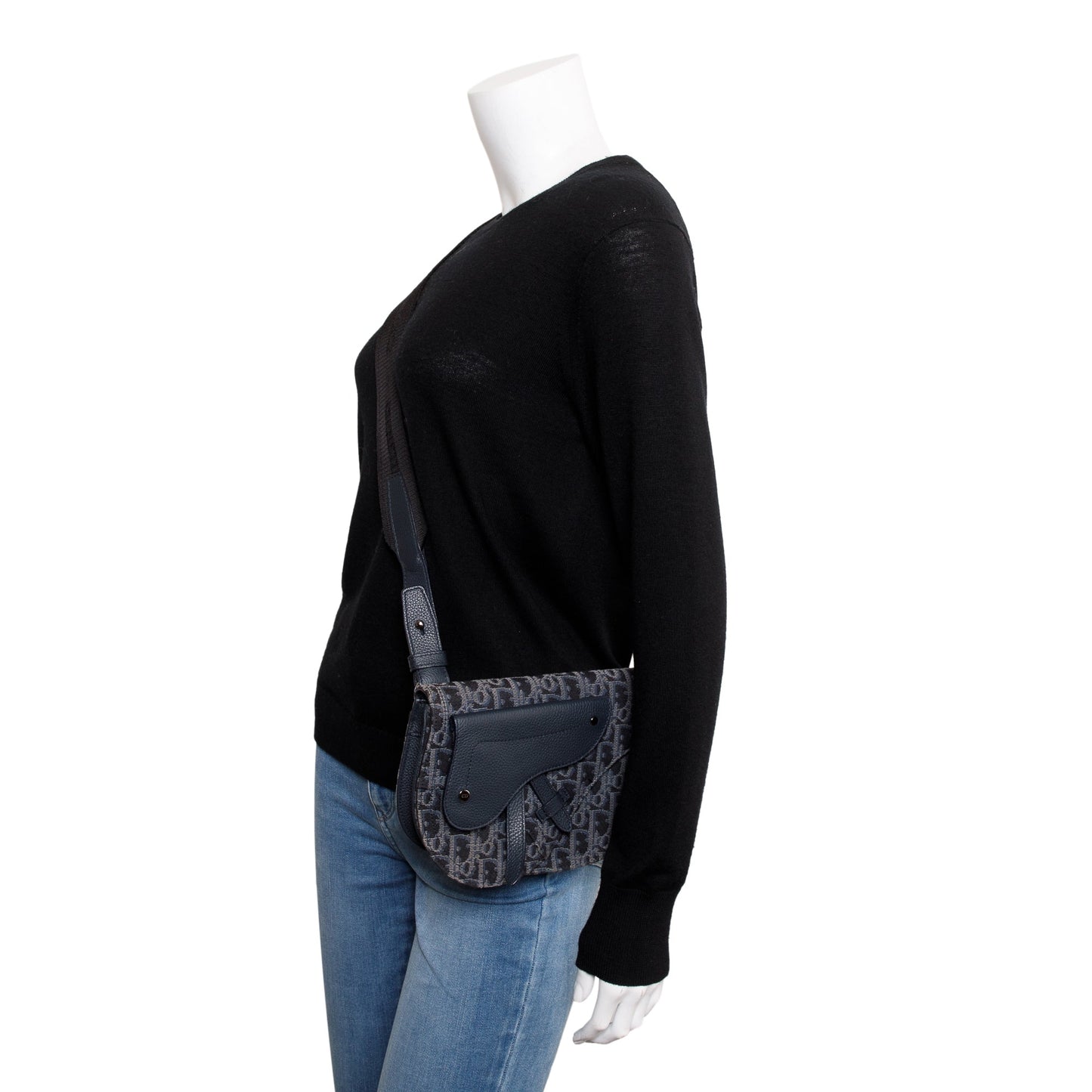 Dior Christian Oblique Jacquard Saddle Pouch Handbag Black Travel Bag