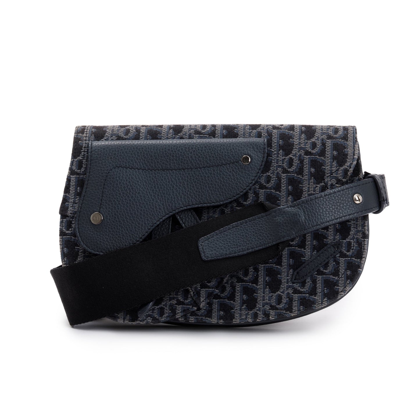 Dior Christian Oblique Jacquard Saddle Pouch Handbag Black Travel Bag