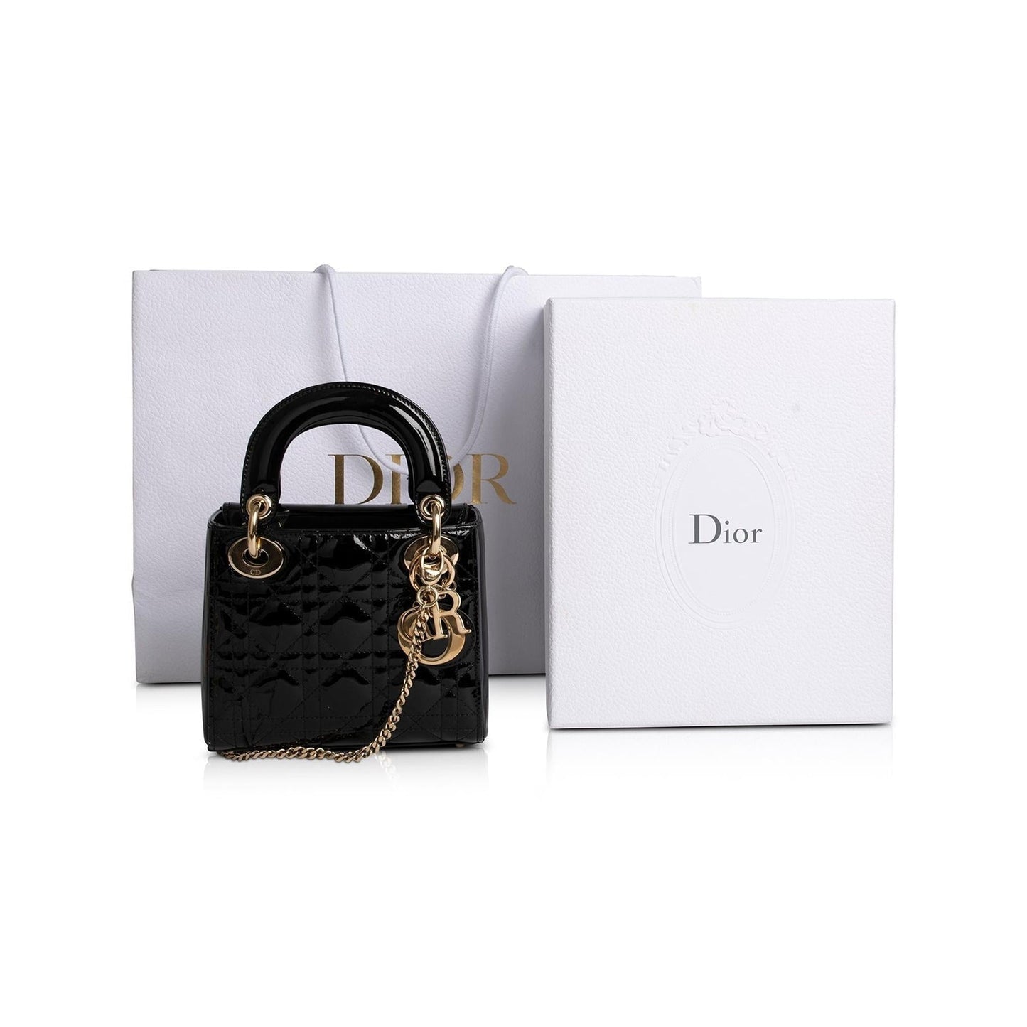 Dior Christian Patent Lady Bag Black Mini Travel Bag