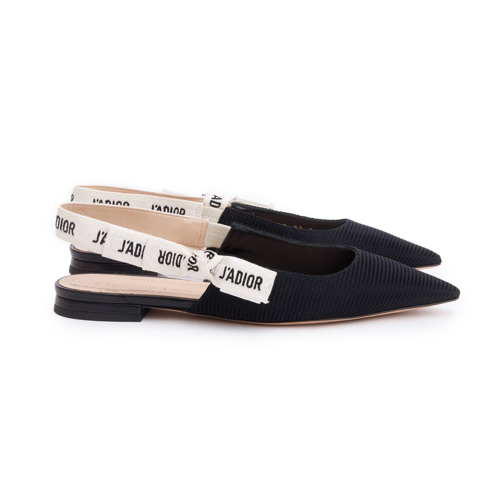 Dior Christian Technical Fabric Embroidery J'A Slingback Flats, Black Shoes