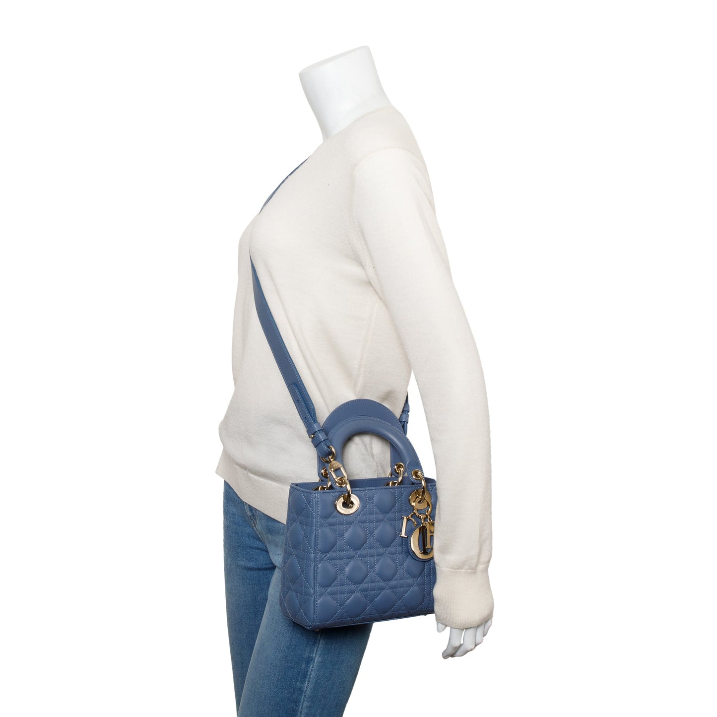 Dior Christian Cannage Lady Bag Leather Blue Travel Bag
