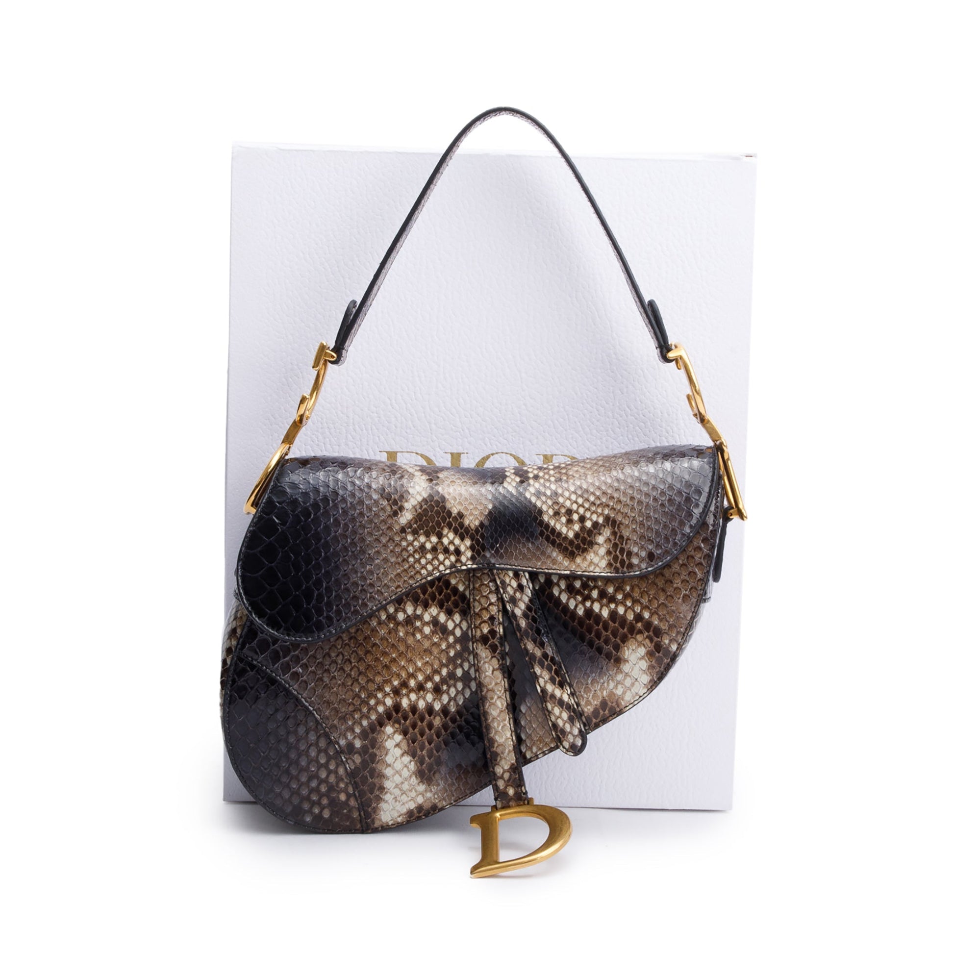 Dior Christian Snakeskin Saddle Bag Brown Travel Bag