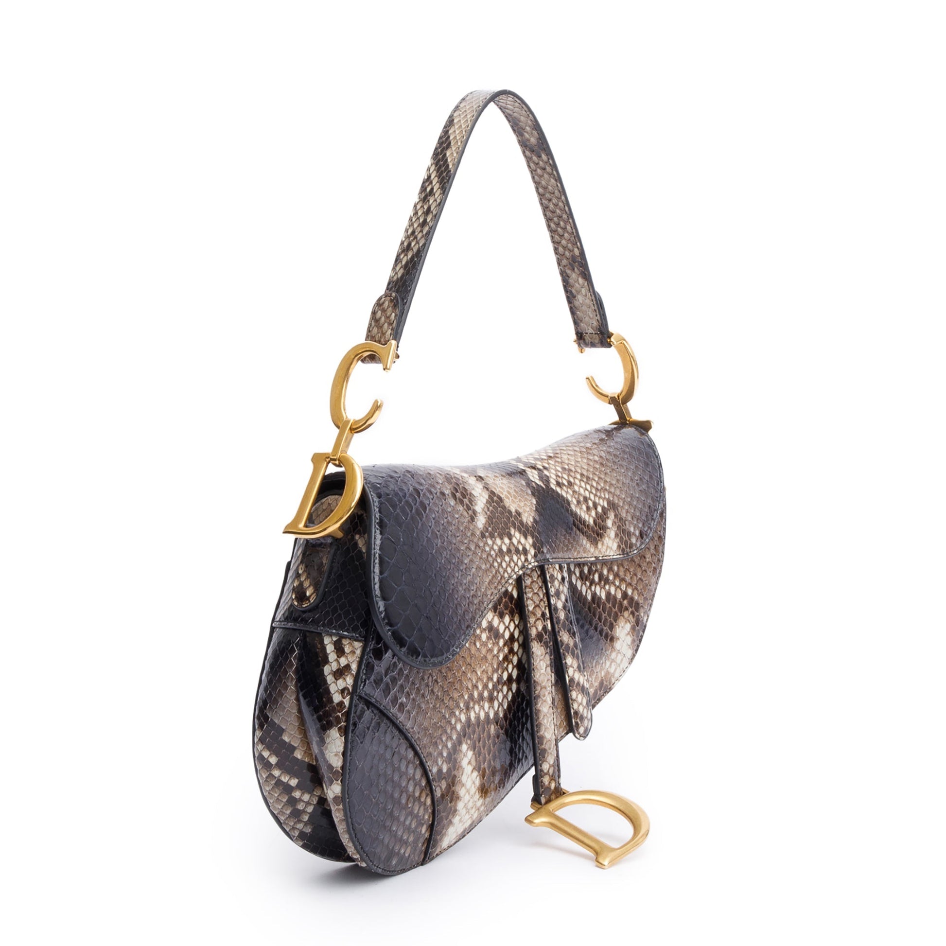 Dior Christian Snakeskin Saddle Bag Brown Travel Bag