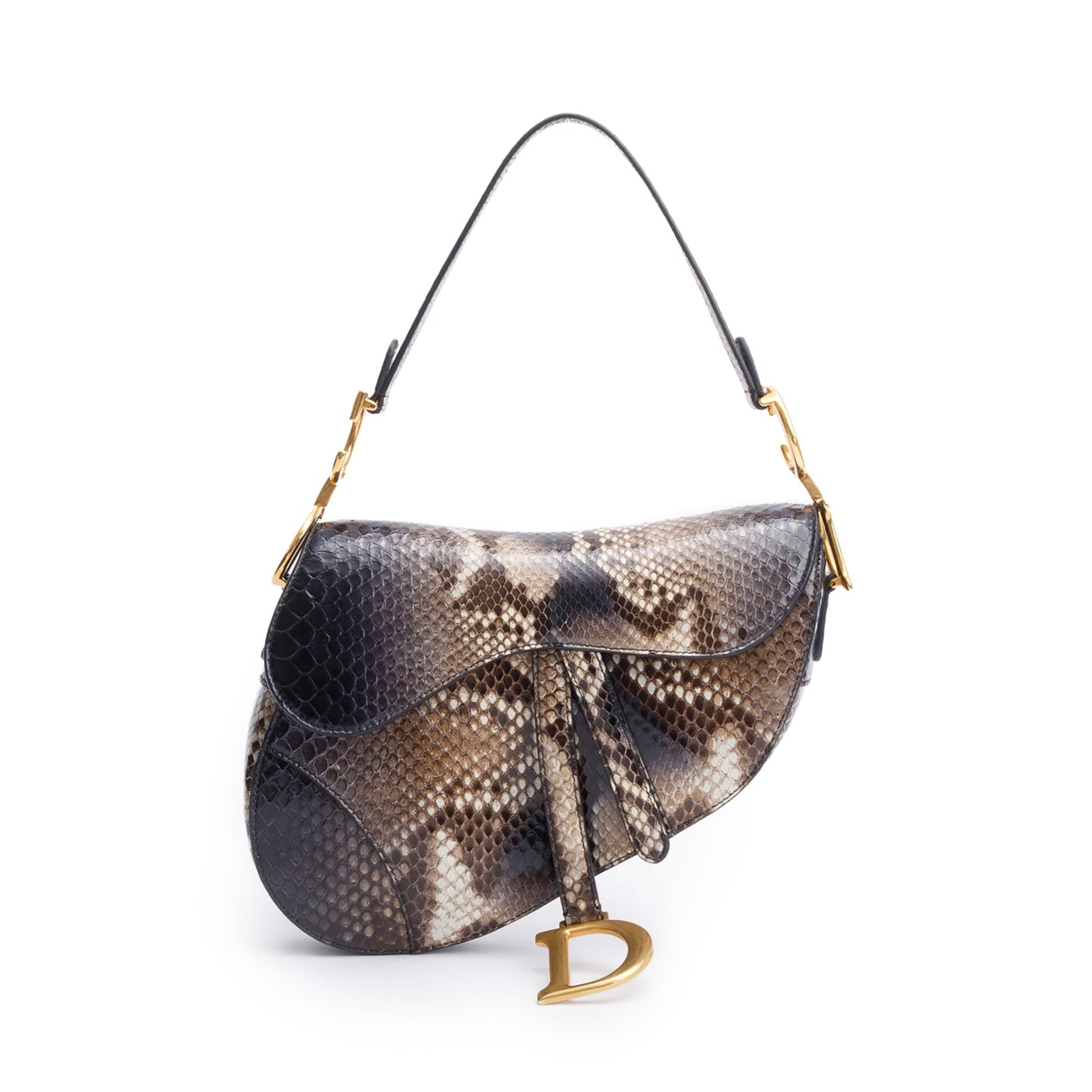 Dior Christian Snakeskin Saddle Bag Brown Travel Bag