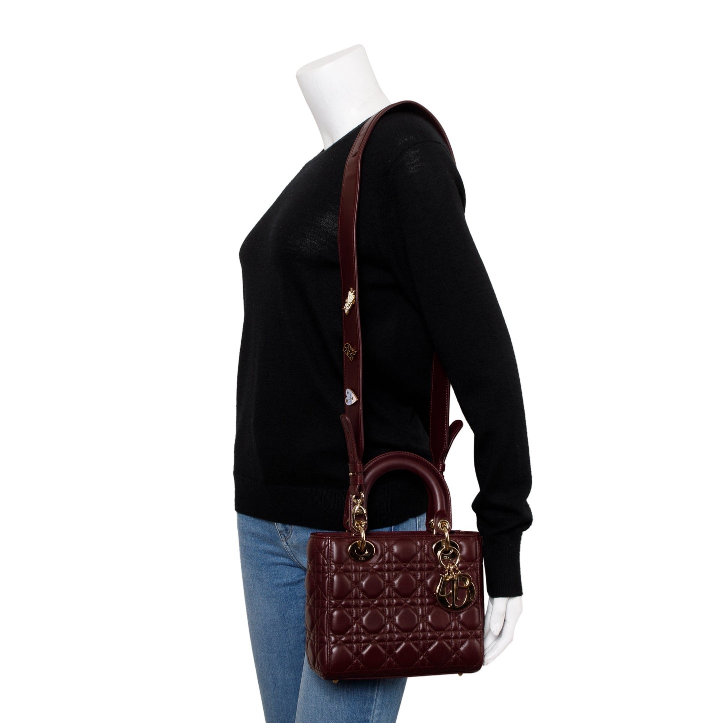 Dior Christian Burgundy Cannage Lady Bag Leather Small Travel Bag