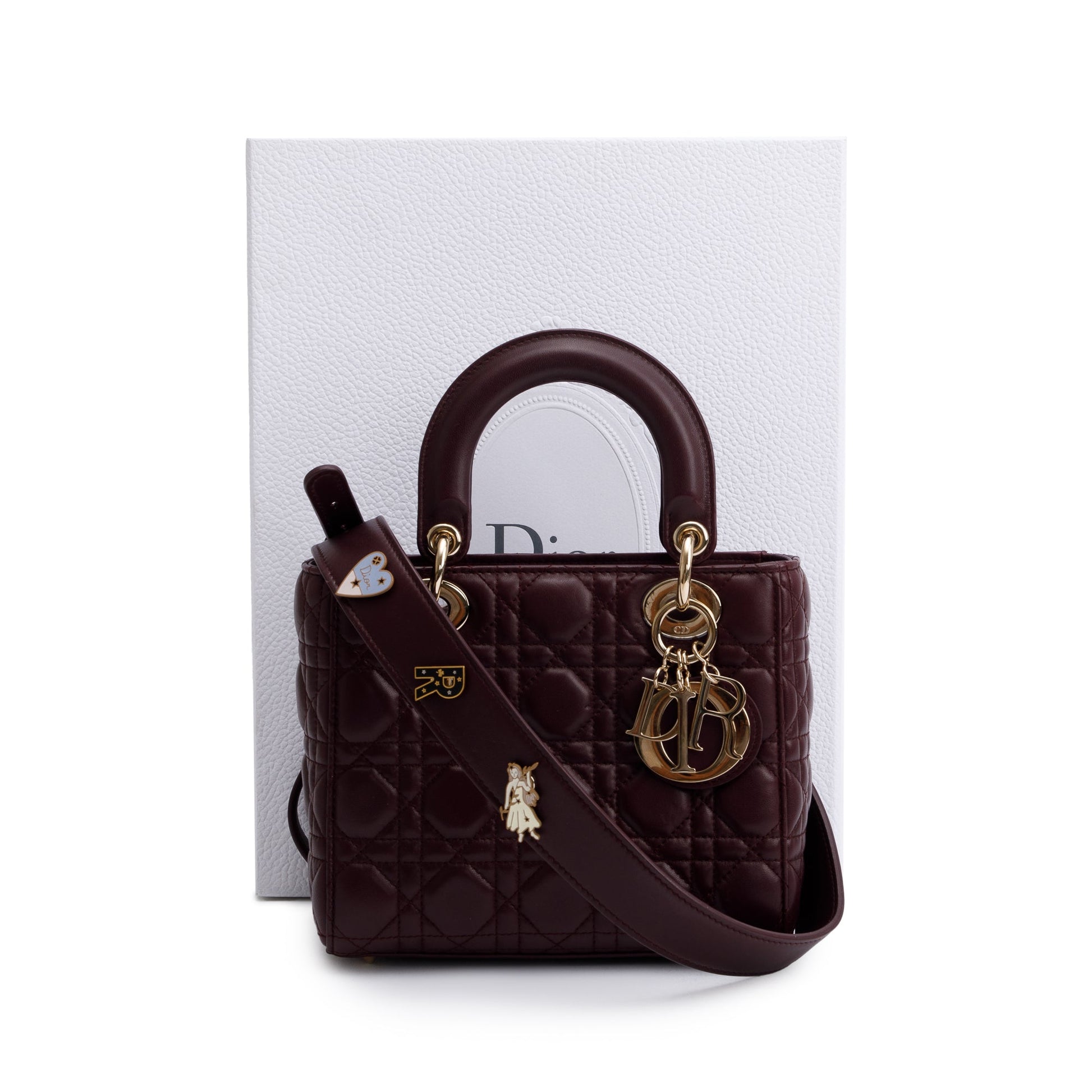 Dior Christian Burgundy Cannage Lady Bag Leather Small Travel Bag