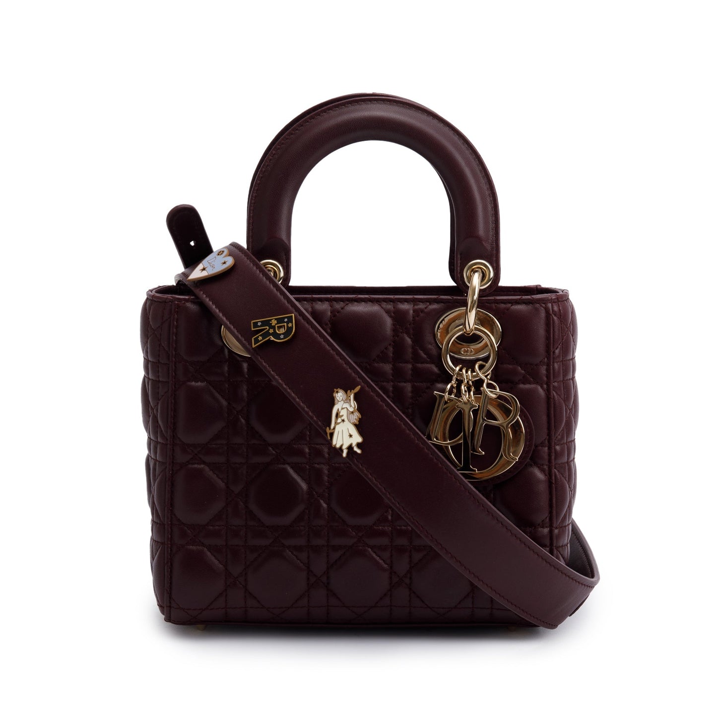 Dior Christian Burgundy Cannage Lady Bag Leather Small Travel Bag