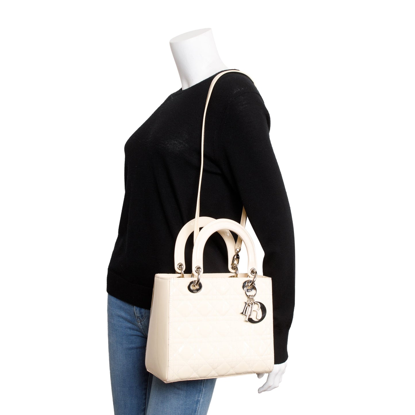 Dior Christian Creme Patent Lady Bag Leather Medium Travel Bag