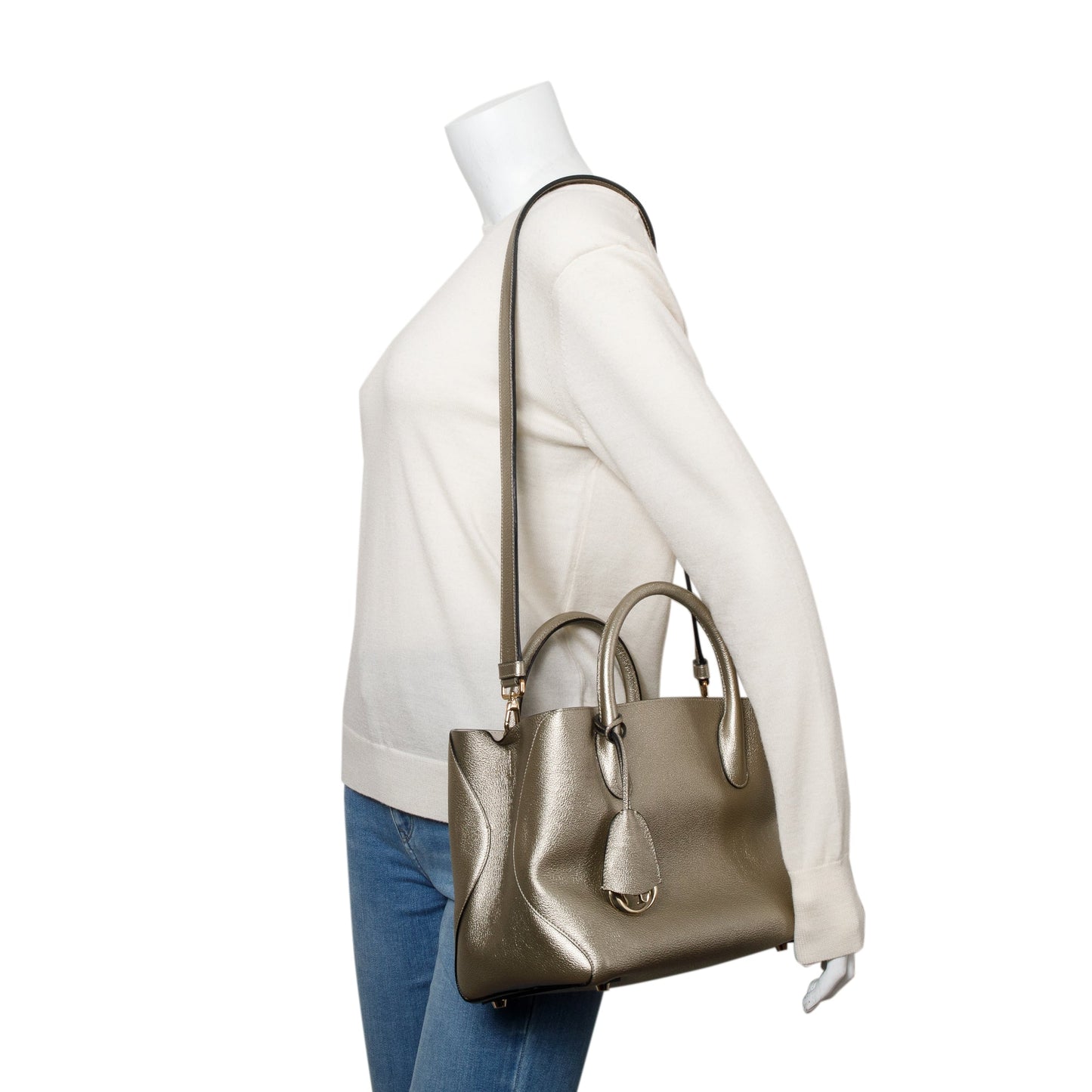 Dior Christian Metallic Calfskin Open Bar Tote Handbag Leather Gold Tote Bag