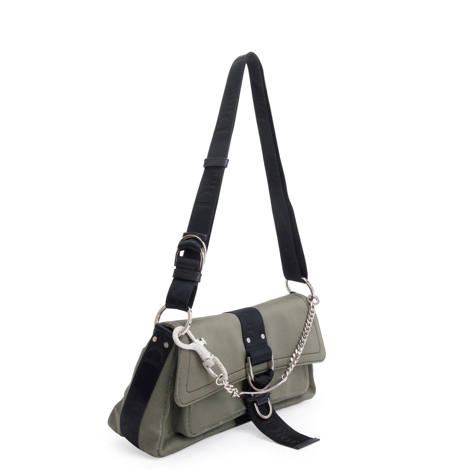 Dior Christian Grey Crystal Embellished Hardcore Shoulder Bag Canvas