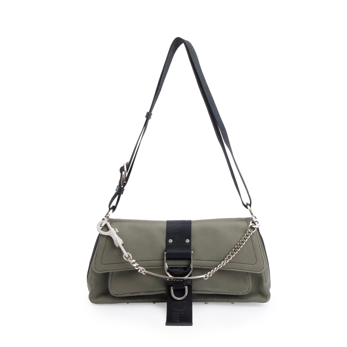 Dior Christian Grey Crystal Embellished Hardcore Shoulder Bag Canvas