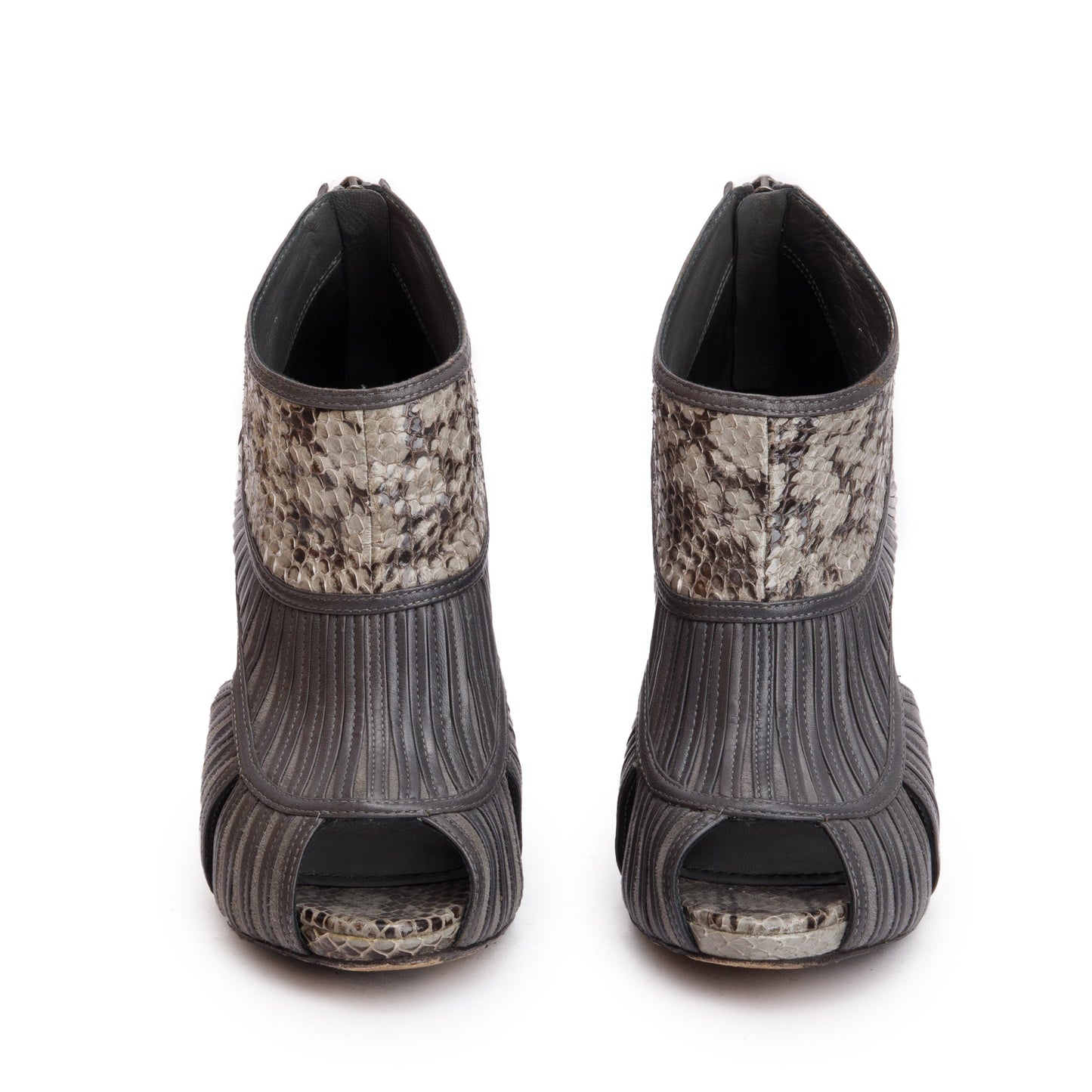 Dior Christian Grey Python Embossed Peep Toe Pumps, Leather Suede Shoes