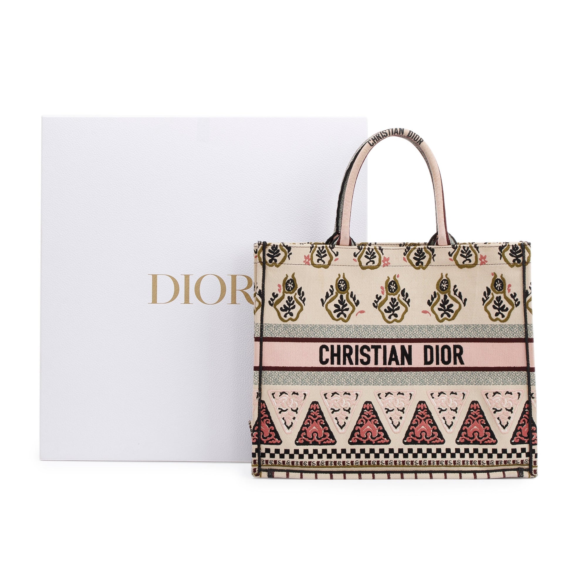 Dior Christian Multicolor Embroidered Geometric Book Tote Handbag Canvas Tote Bag
