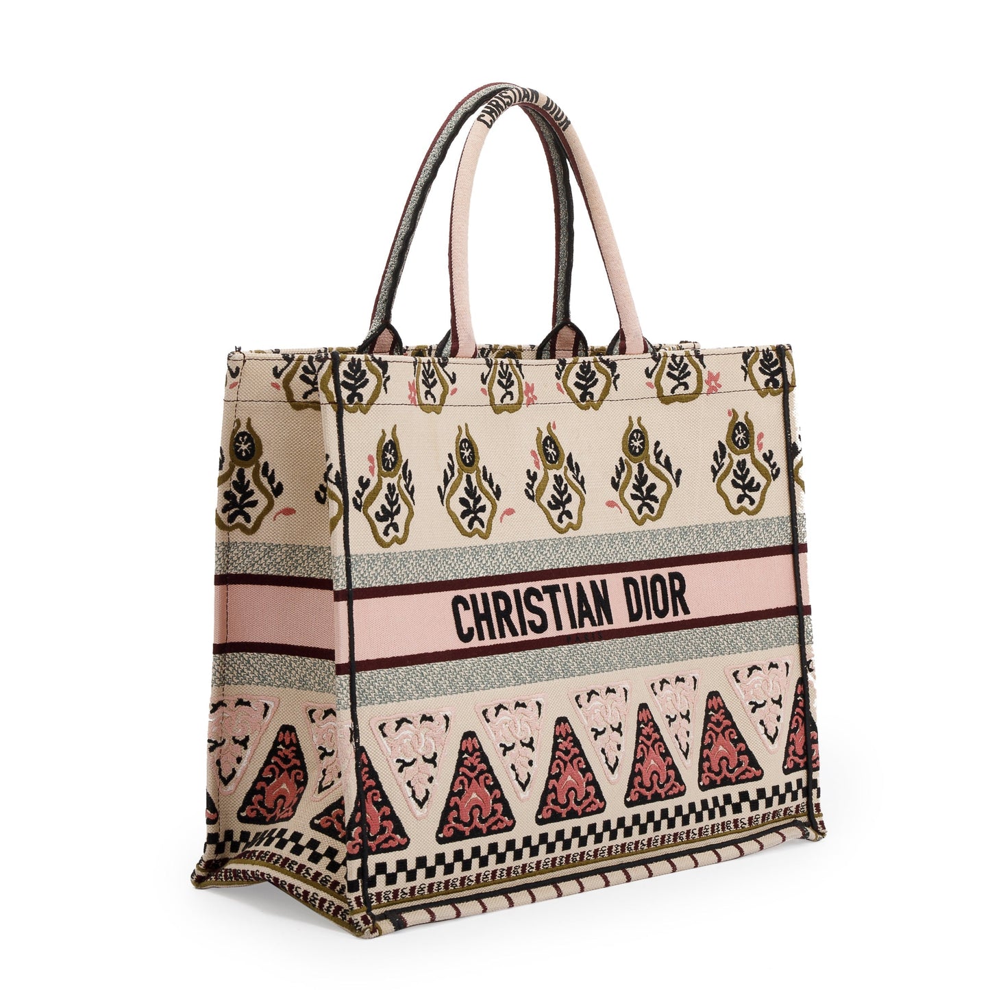 Dior Christian Multicolor Embroidered Geometric Book Tote Handbag Canvas Tote Bag