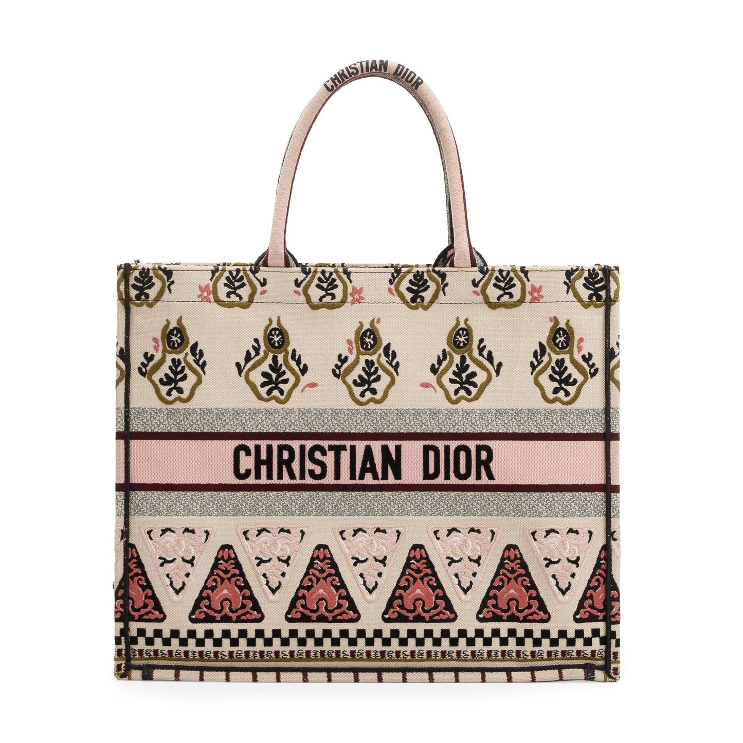 Dior Christian Multicolor Embroidered Geometric Book Tote Handbag Canvas Tote Bag