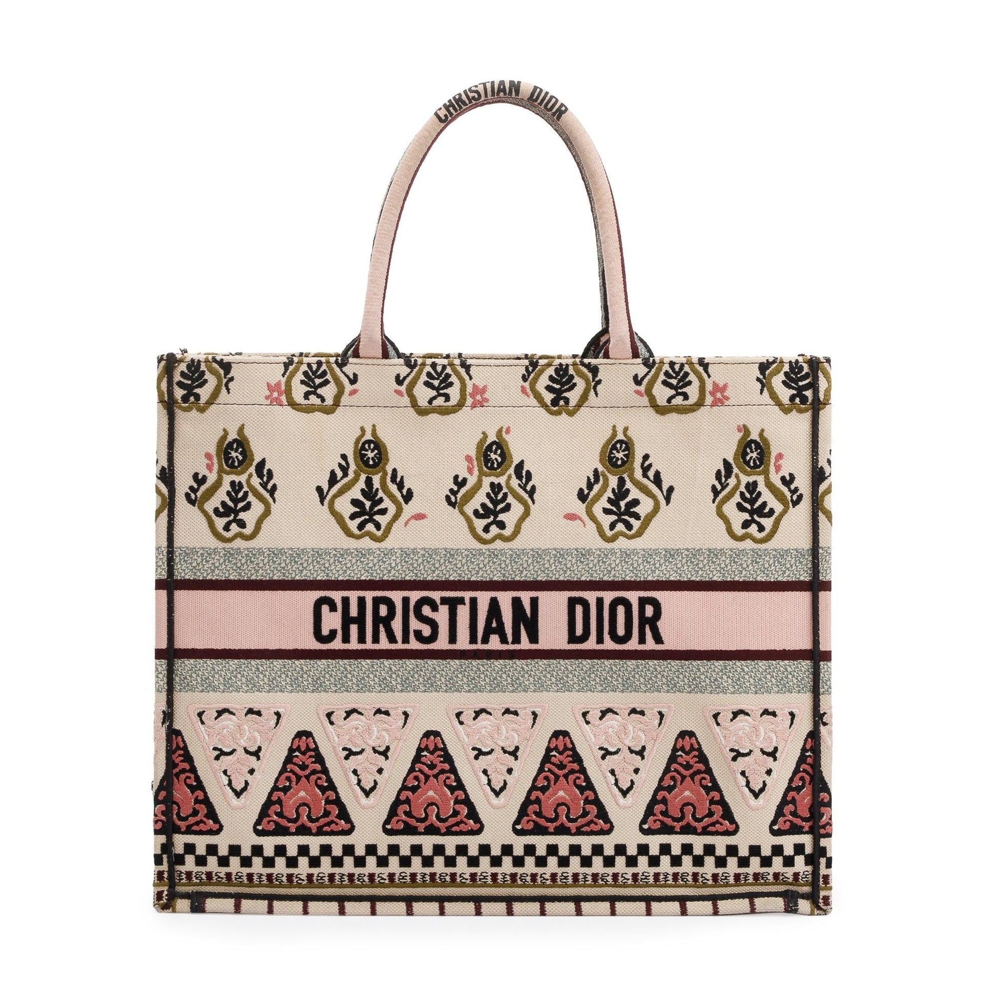 Dior Christian Multicolor Embroidered Geometric Book Tote Handbag Canvas Tote Bag