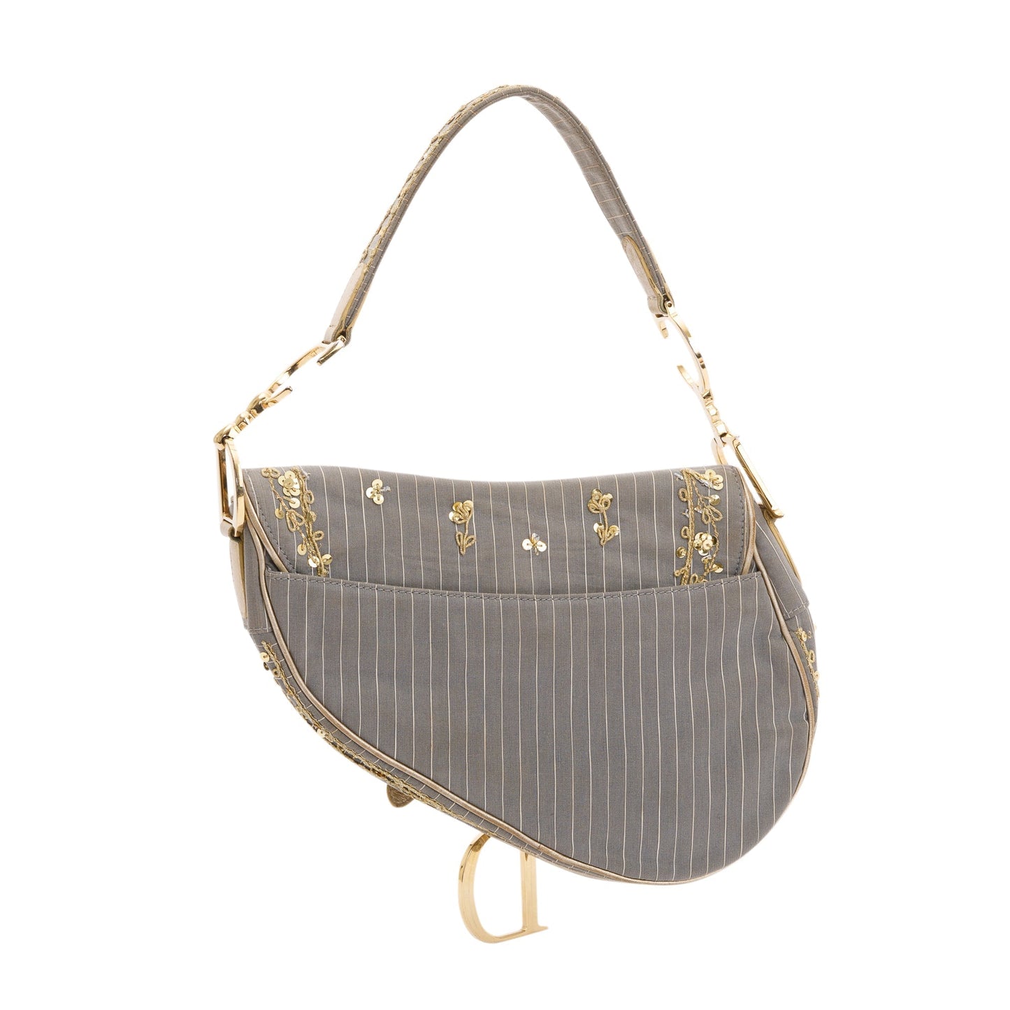 Dior Christian Limited Edition Grey Sequin Embellished Saddle Canvas Travel Bag